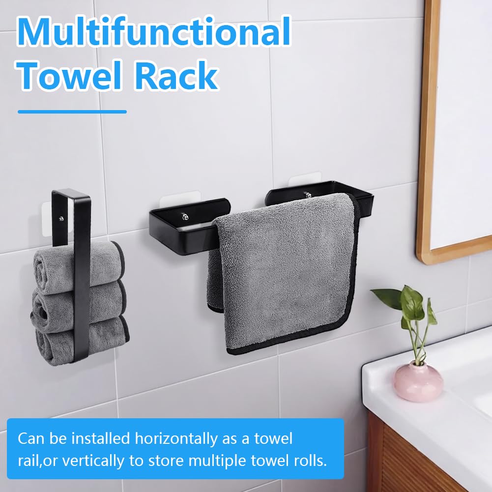 Portasciugamani Bagno Nero, Impermeabile, Antiruggine, Resistente all'Olio, Bagno Portasciugamani 30CM in Alluminio con Materiali di Installazione Inclusi, 2 Metodi di Installazione