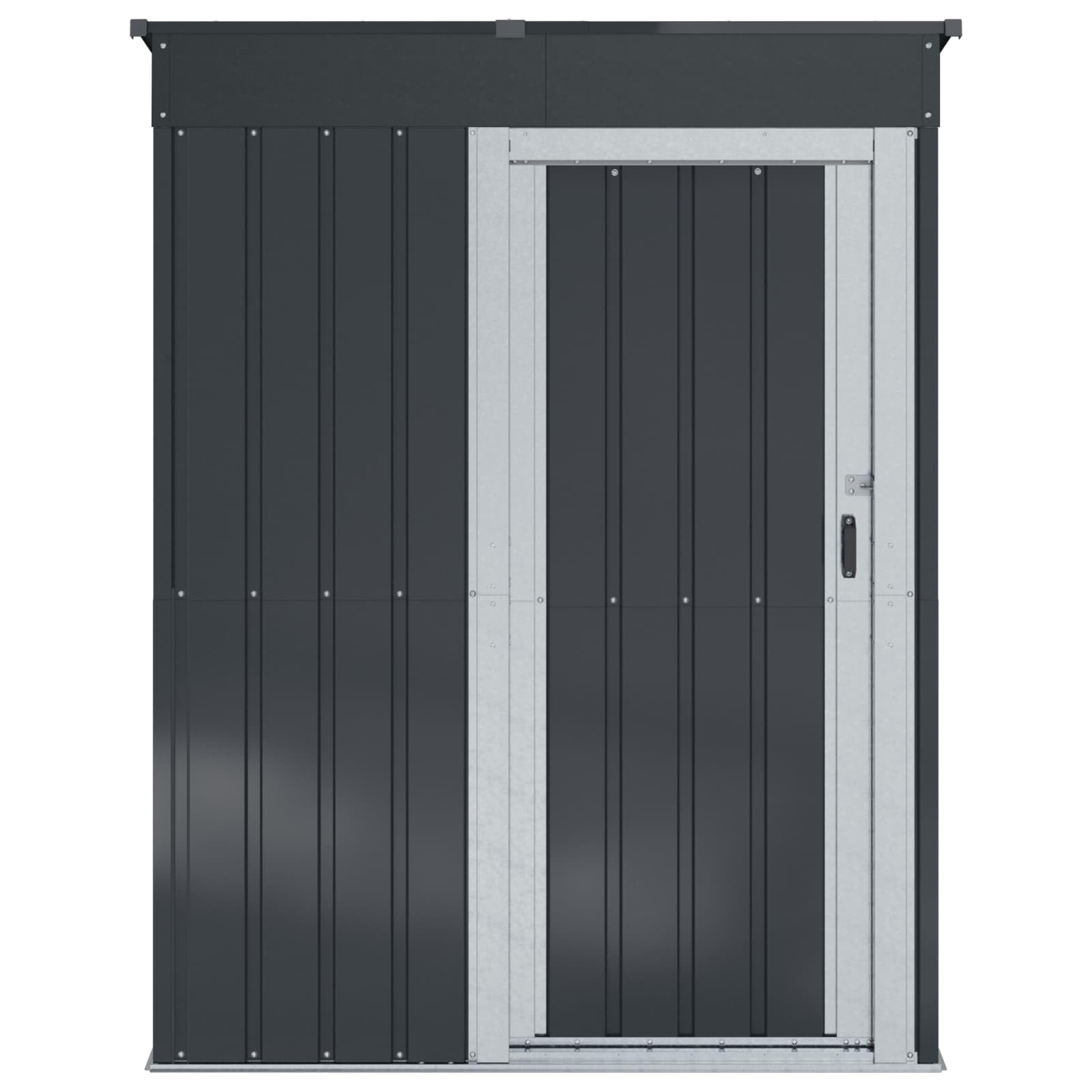Antracyt metalowy domek ogrodowy 137x81x180 cm, nowoczesny prostokątny schowek na zewnątrz, trwały i odporny na warunki atmosferyczne, łatwy montaż narzędzi i garnków