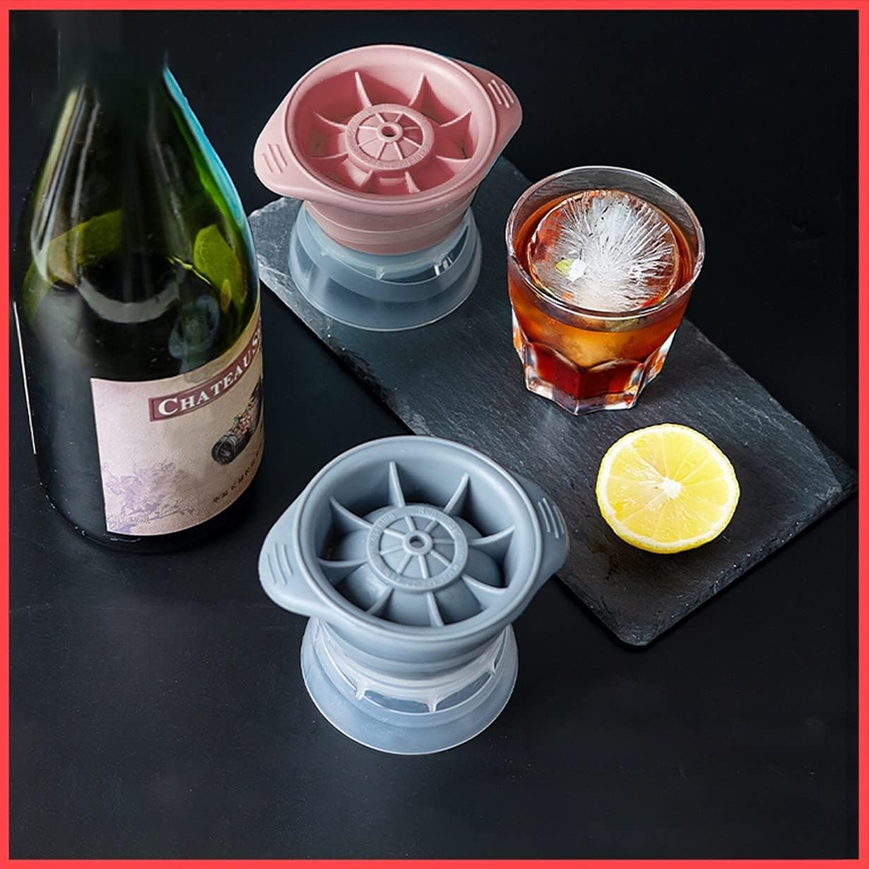 Round Ice Cube Ball Moulds Set Ice Maker Pop-up Box Flexible Ice Maker for Party Mocktail/Cocktail Bar Beverage Whiskey Juice/Drinks (Pack of 2) BPA Free