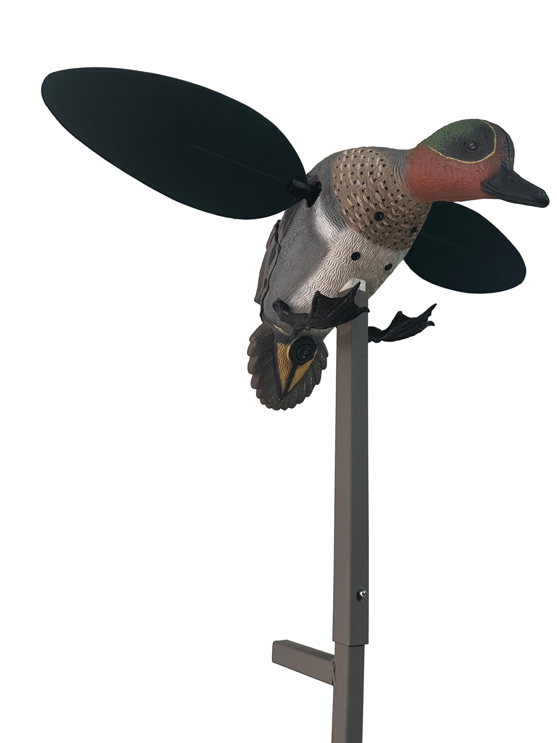 MOJO Outdoors Green Wing - Spinning Wing Duck Lockvogel mit superschnellen magnetischen Flügeln / Realistische Wasservögelbewegung / High-Detail-Design / 3-teilige Metallstützstange