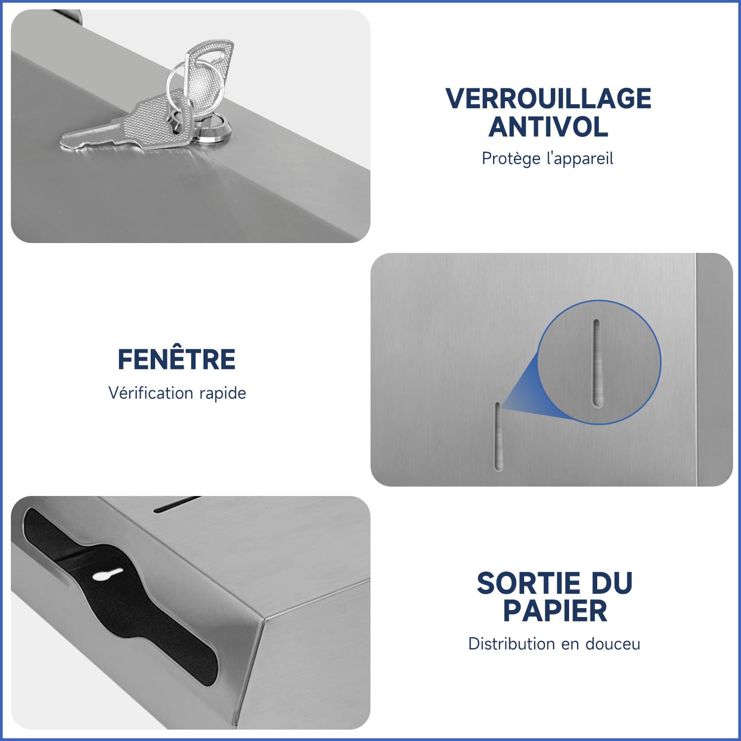 AIKE Distributeur d'essuie-Mains 400 Feuilles en Acier Inoxydable avec Serrure AK5181 (H2 & Z-Fold Papier plié 27 x 10 cm ou Plus Petit)