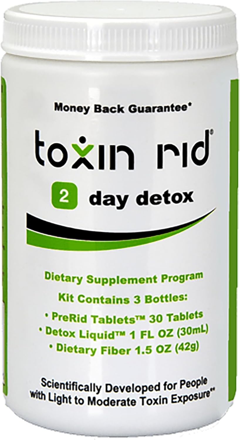 Toxin Rid 2 Day Detox Kit | Permanent Complete Natural Whole Body Cleanse for Women & Men | 30 Pre-Rid Tablets with Liquid Formula & Dietary Fiber | Made in USA