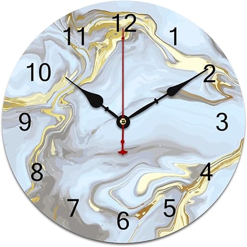 Reloj de pared de lujo de mármol dorado, funciona con pilas, reloj redondo silencioso sin tictac de 12 x 12 pulgadas para decoración del hogar,