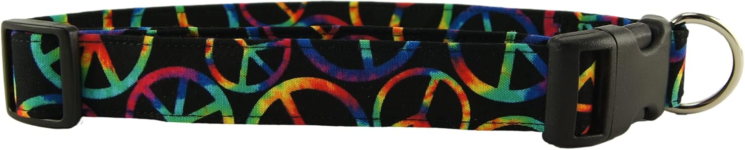 Rainbow Peace Signs Dog Collar - Size - Large