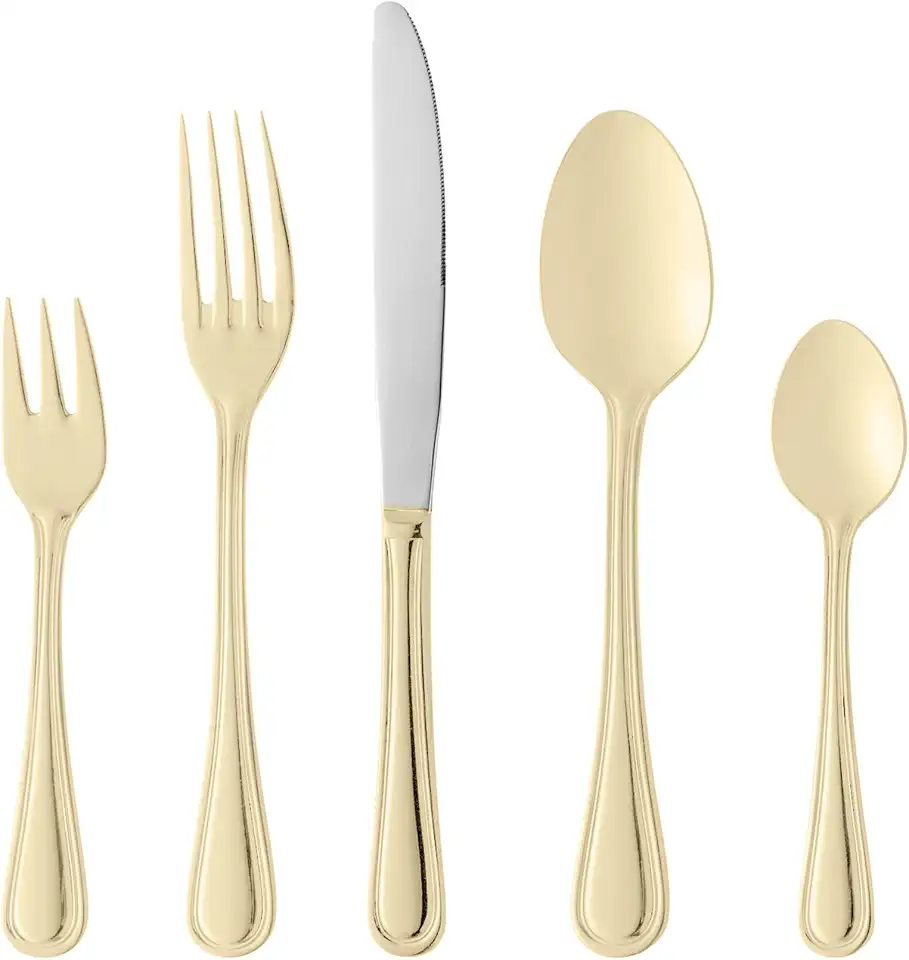 WOLFF - Faqueiro de Aço Inox Avalon Dourado 30 Peças - Mesa Posta - Itens Para Casa - Utensílios de Cozinha - Enxoval - Casamento - Decoração