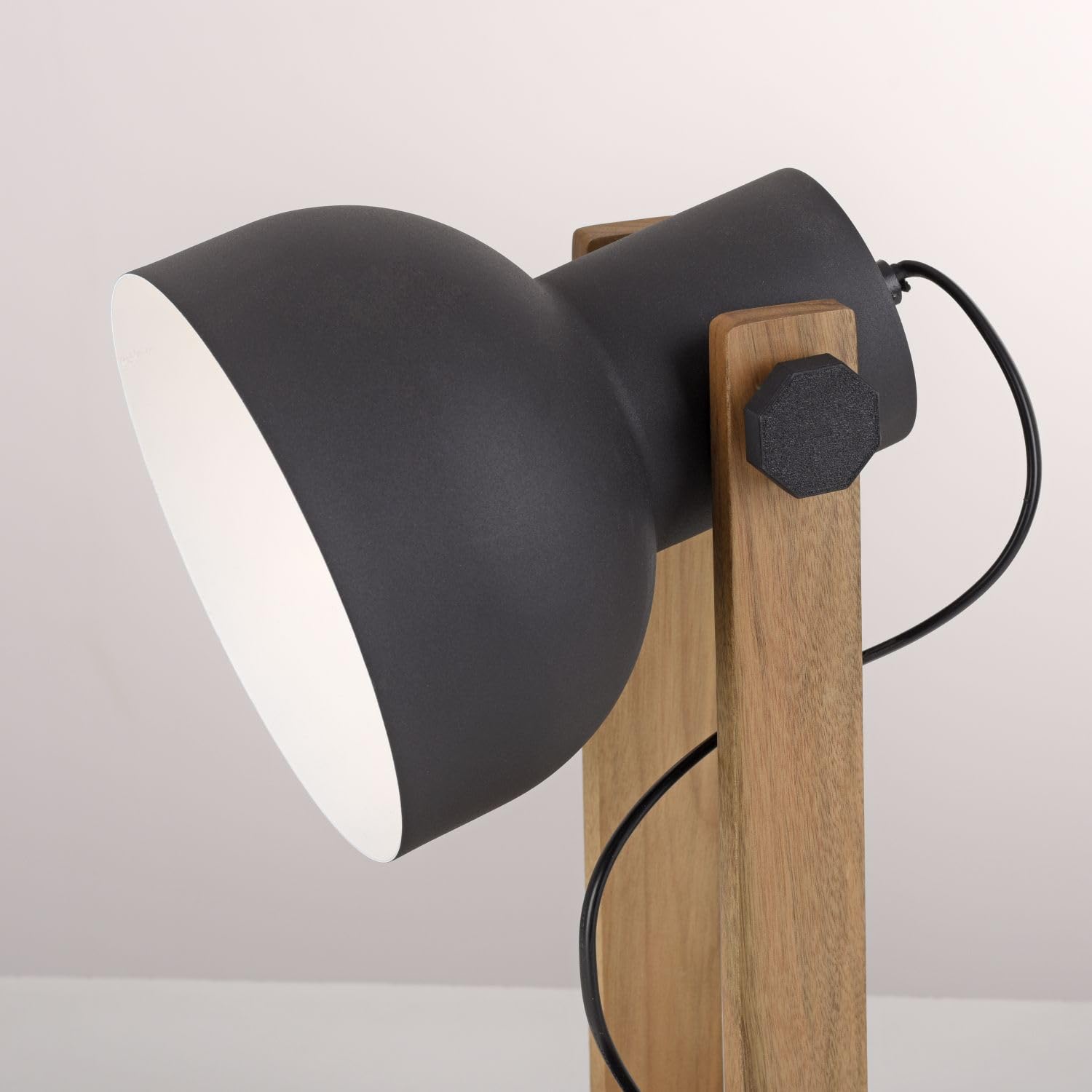 Licht-Erlebnisse Tischlampe Holz Metall Natur Schwarz Büro Wohnzimmer 45 cm E27 verstellbar wohnlich natürlich Industrial Tischleuchte Schreibtisch KORVIC