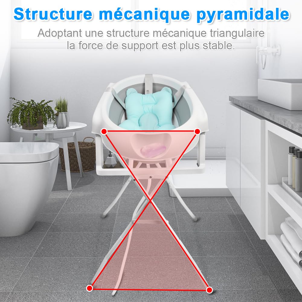 Homewell - Bañera plegable para bebé, con soporte y cojín de baño, para bebé, para viaje, regalo de bebé, portátil y poco espacio, 0-3 años, 80 x 47 x 84,5 cm (gris)