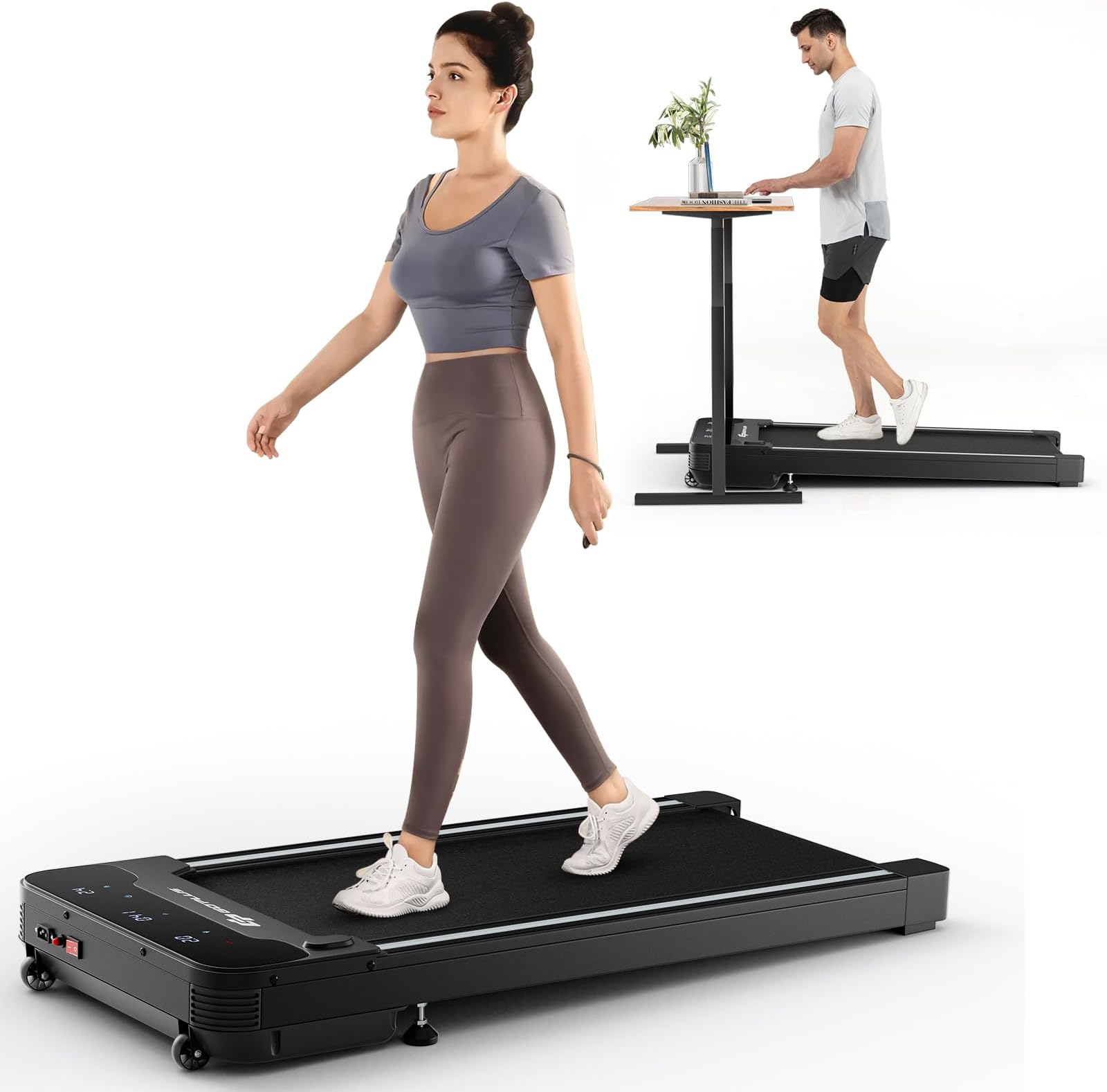 Goplus Under Desk Treadmill, Electric Treadmill Walking Pad with Touchable LED Display and Wireless Remote Control, Built-in 3 Workout Modes and 12 Programs, Running Jogging for Home Office