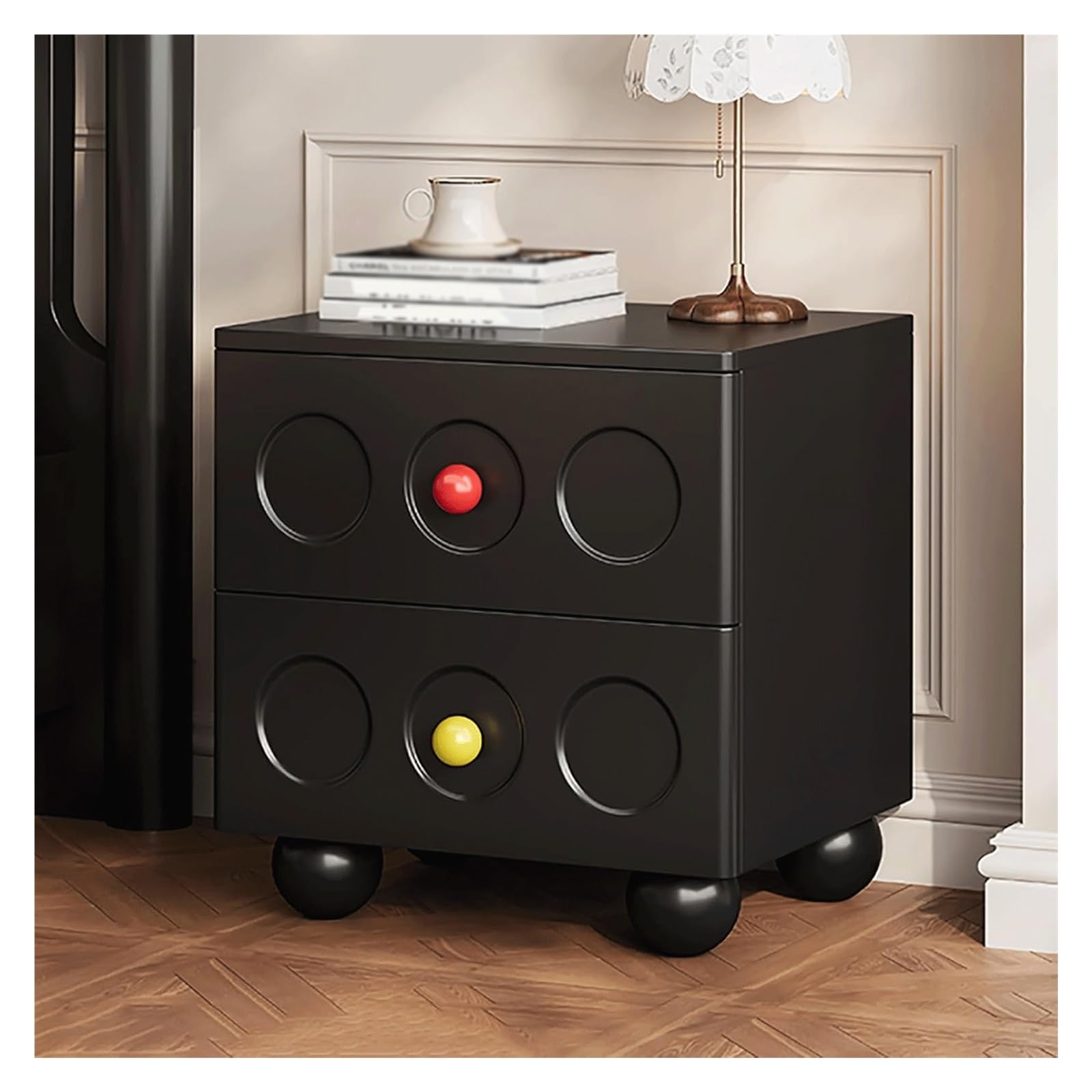 SXZenSpace Nightstands Solid Wood Side Table Cute Bedside with 2 Drawers Cabinet for Bedroom Living Room,Dorm or Hotel Apartment(Black,40cm)
