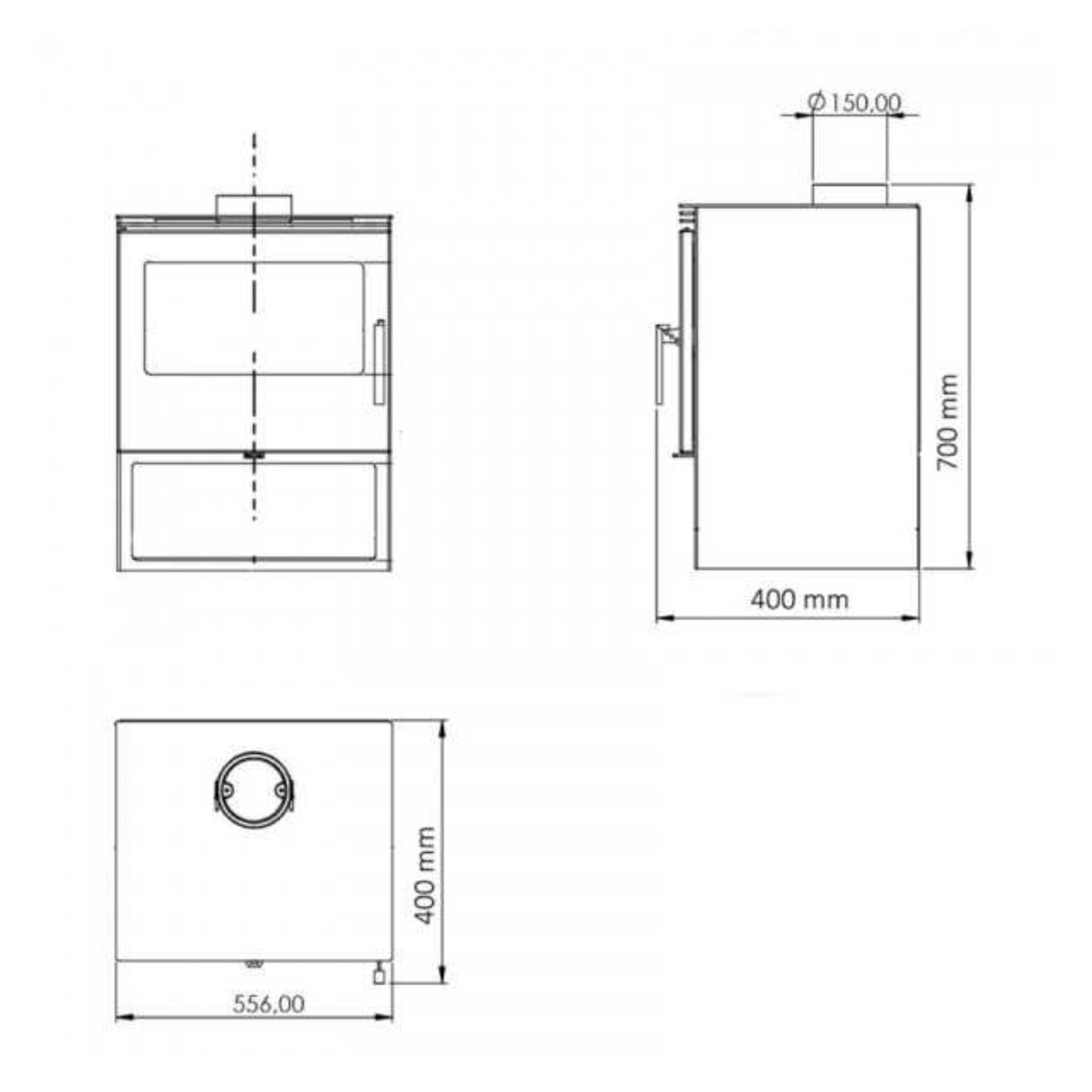 EIDER BIOMASA Estufa de Leña 8,26Kw - Compacta 70x40x56cm - Bajo Consumo - Hierro Fundido - Cámara Grande para Troncos Grandes - Calienta hasta 147m3