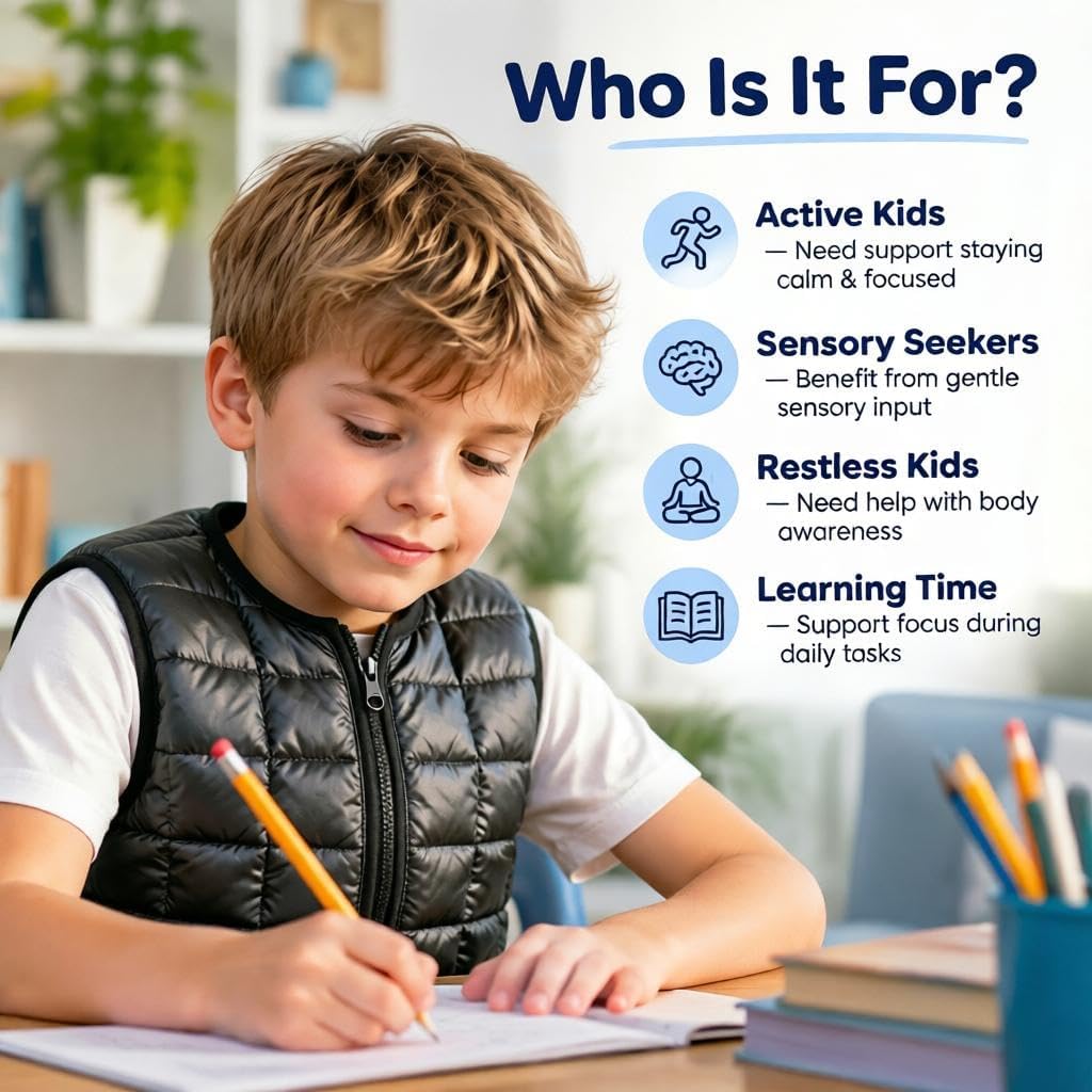 Weighted Vest for Kids，Sensory Calming Support for Children with 2lb, 3lb, 4lb Weights(Ages 2-13) ,Breathable & Washable for Active Play(Grey)