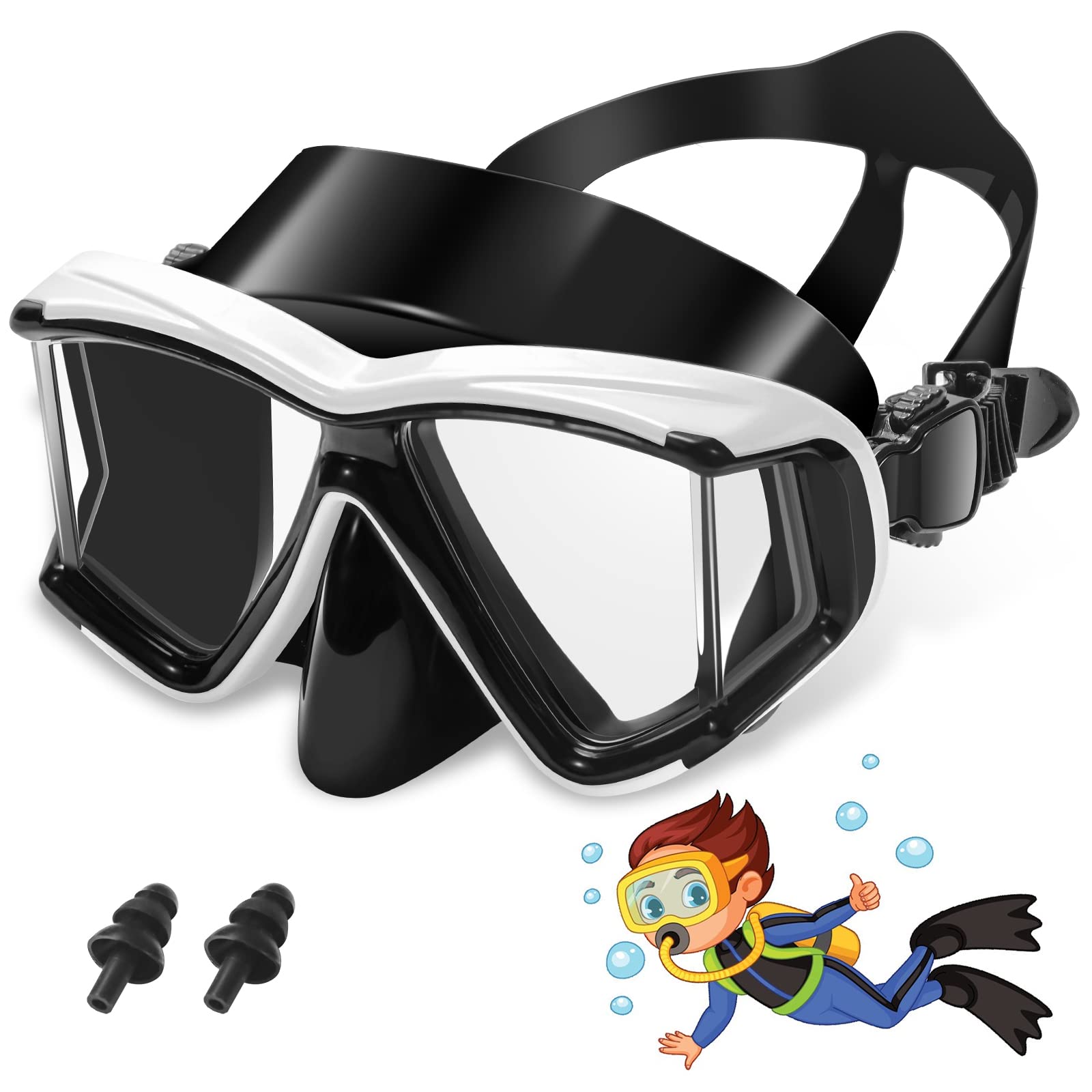 HIKOTEY Gafas de buceo para adultos para hombre y mujer, de vidrio templado, máscara de natación juvenil de silicona para buceo, snorkel y natación