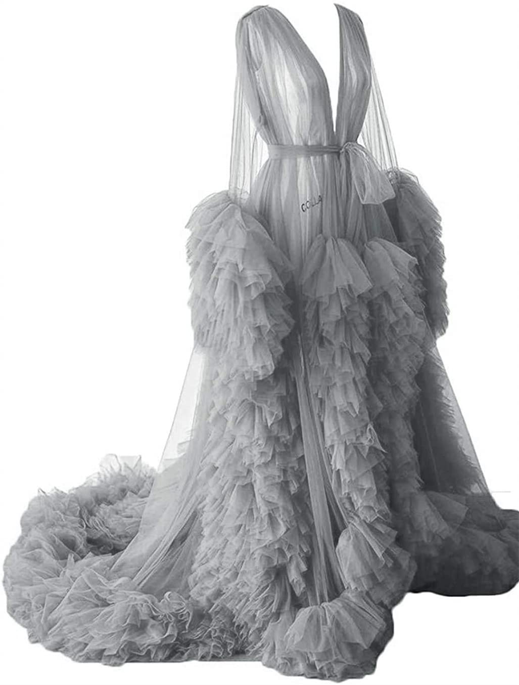 Dressing Gown for Maternity Photoshoot Perspective Sheer Long Robe Puffy Tulle Robe Sheer — view 29