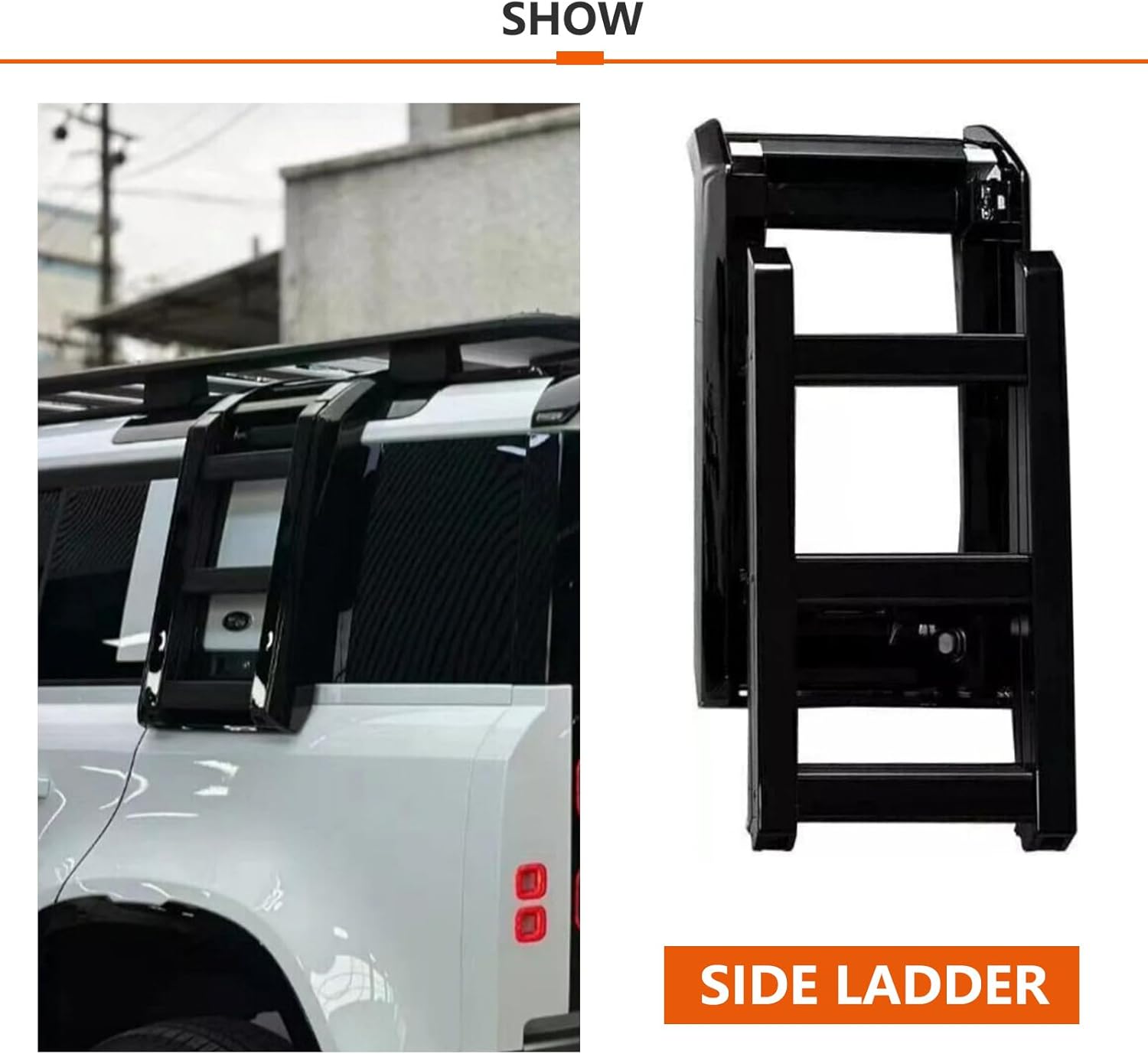 Aluminum Alloy Retractable Gloss Black Side Ladder & Roof Rack Fits for Land Rover Defender 110/130 L851 2020 2021 2022 2023 2024 2025 2026