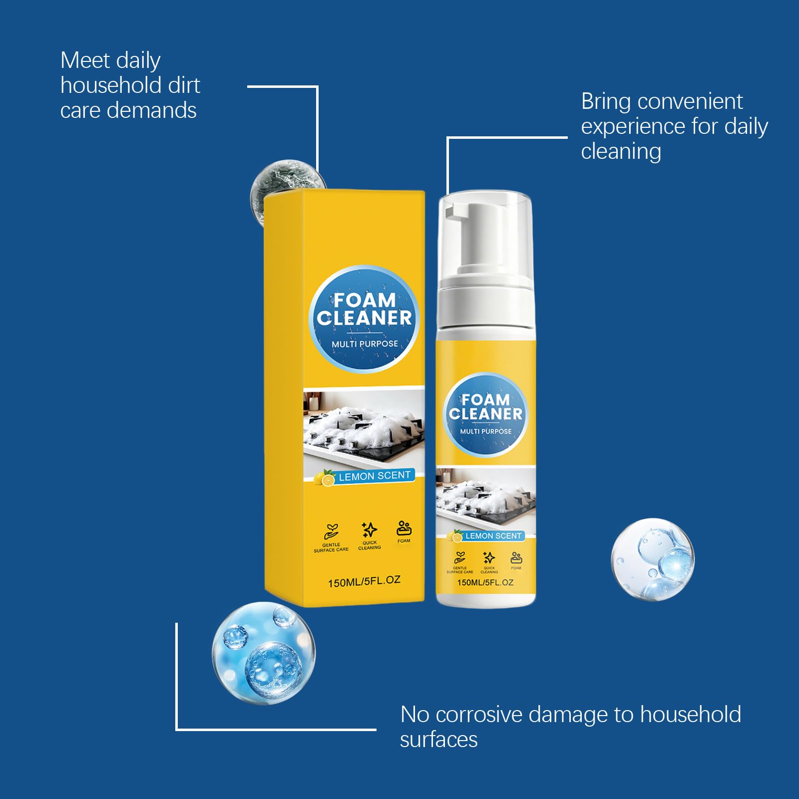 Mehrzweck-Schaum-Reinigungsspray, Allzweck-Reinigungsschaum mit Zitronenduft für Küche, Bad und Autoinnenraum, entfernt Fettschmutz und Flecken, Mehrflächenreiniger (5pcs)