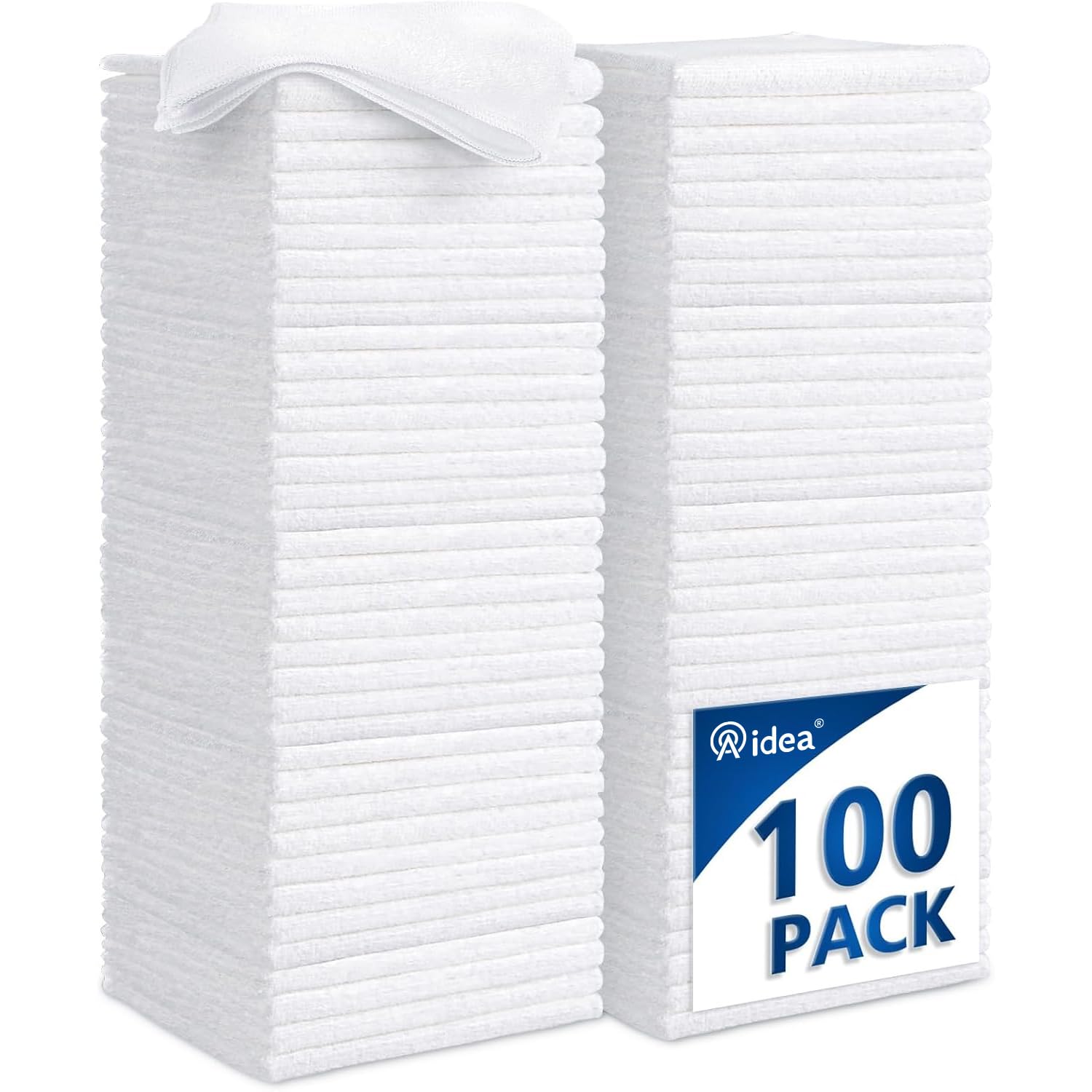 AIDEA Microfiber Cleaning Cloth White-100PK Absorbent Cleaning Rags Commercial Shop Rags Lint-Free Scratch-Free White Microfiber Towels for Cars