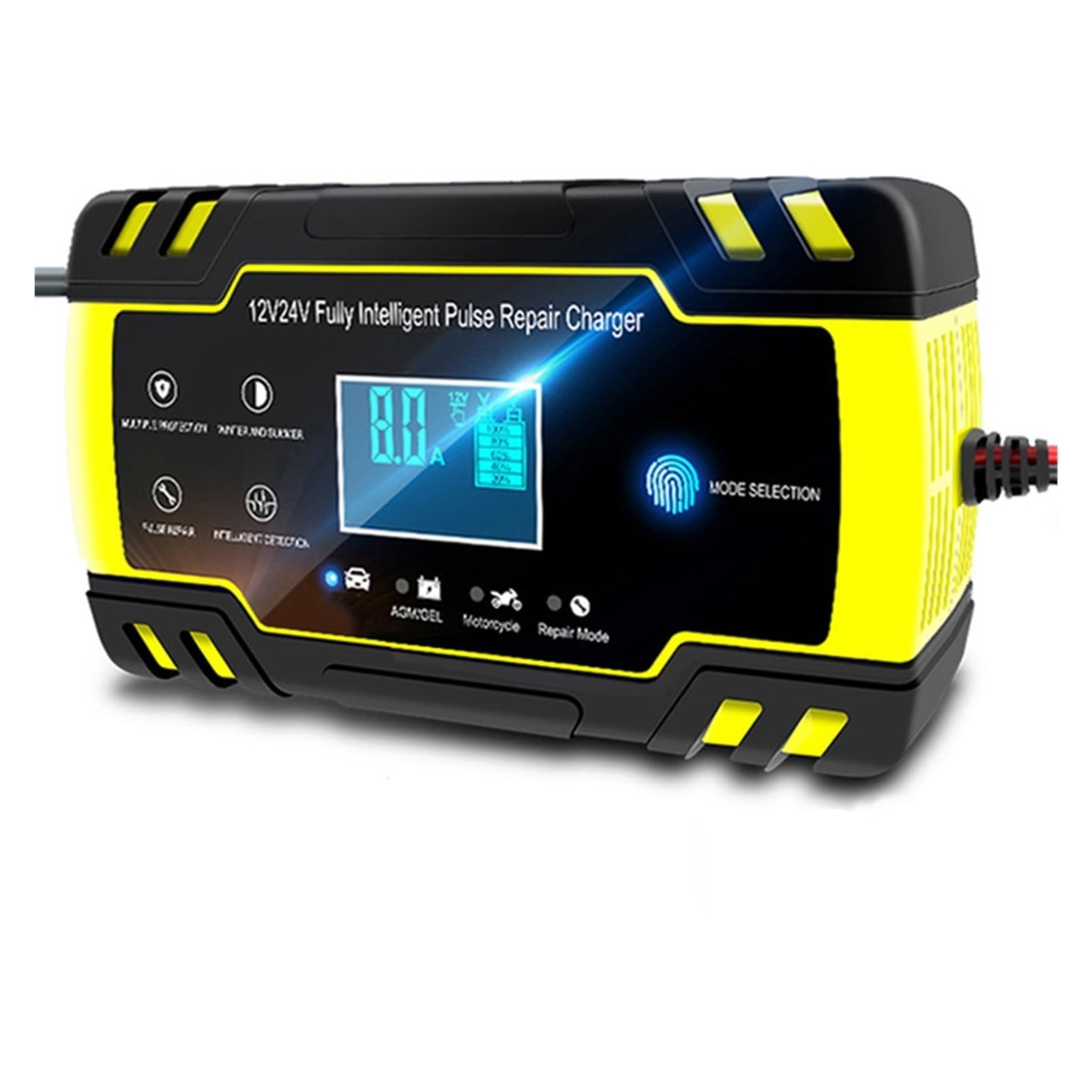 Cargador de Bateria, Cargador de batería de coche 12/24V 8A pantalla táctil reparación de pulso LCD carga rápida húmedo seco plomo ácido LCD Digital