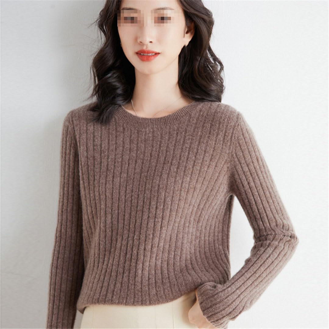 Suéter De Lana De Cachemira De Manga Larga para Mujer, Suéter Informal con Cuello Redondo, Suéter De Punto