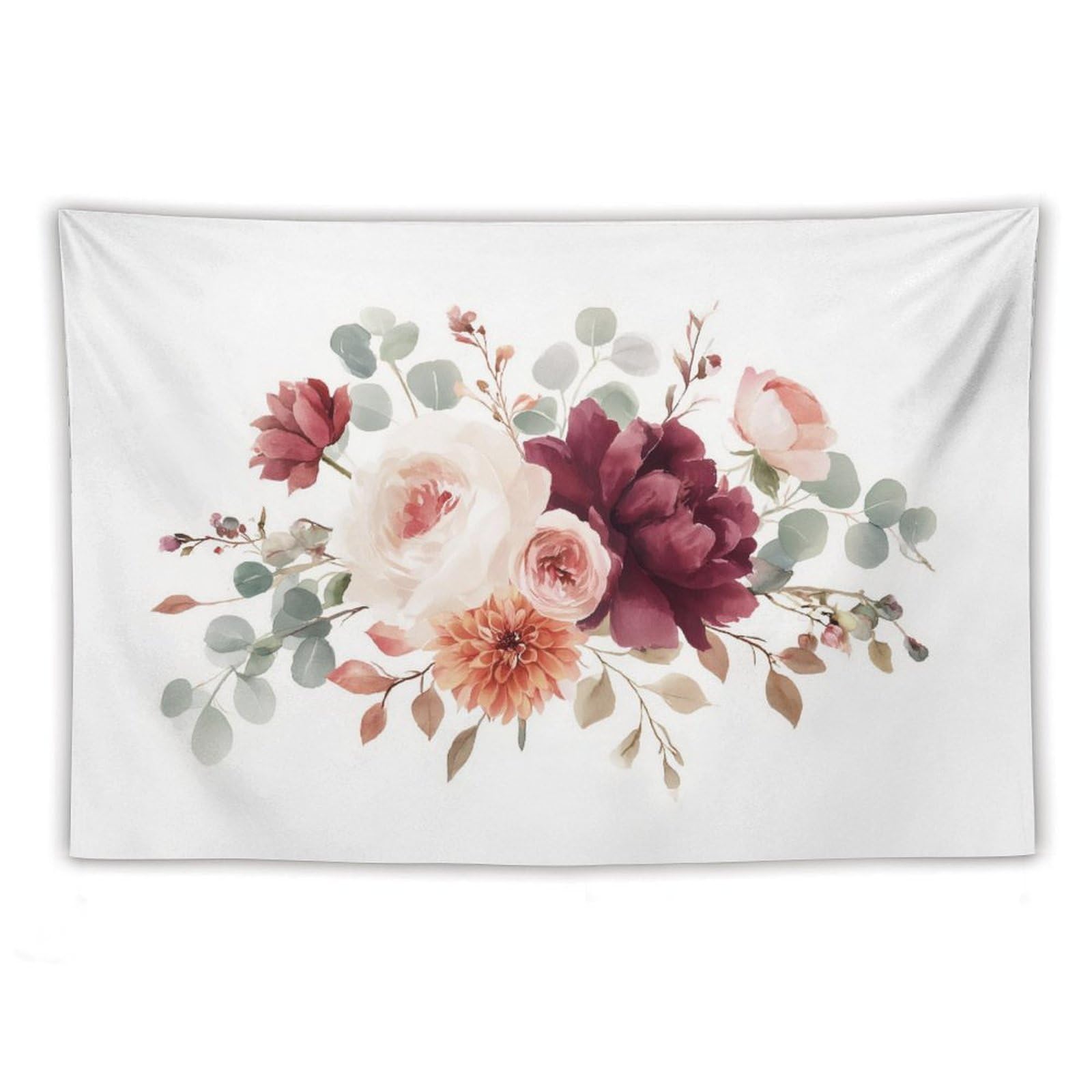 Jubonexis Burgundy Peonies Orange Dahlias Rose Tapestry Polyester Aesthetic Wall Hanging Bedroom Living Room Dorm Decor 40"x60"