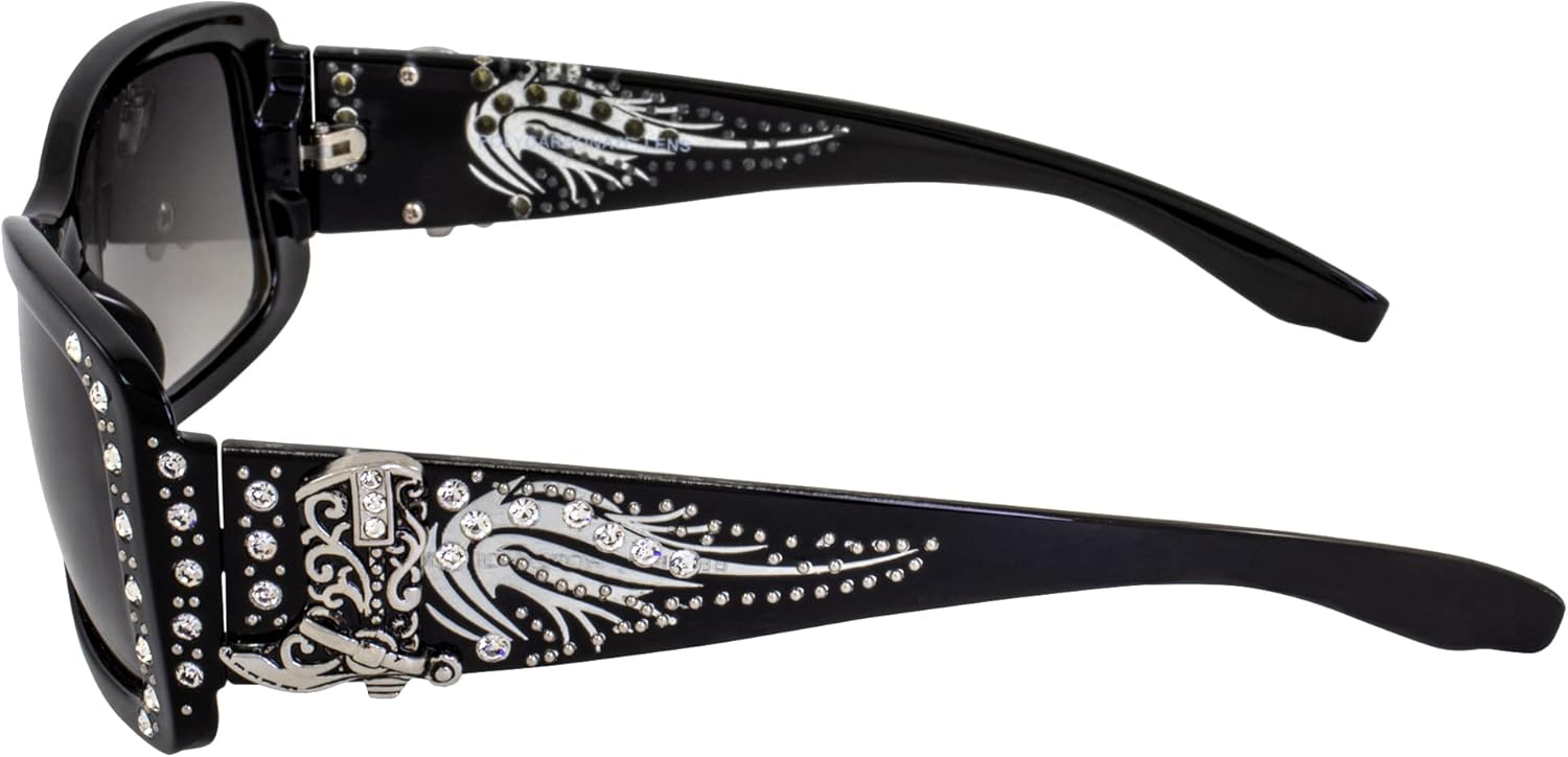 Rodeo Queen Belle Women’s Fashion Sunglasses Black Frame w/Bling Rhinestones & Smoke Gradient Lens - Image 3