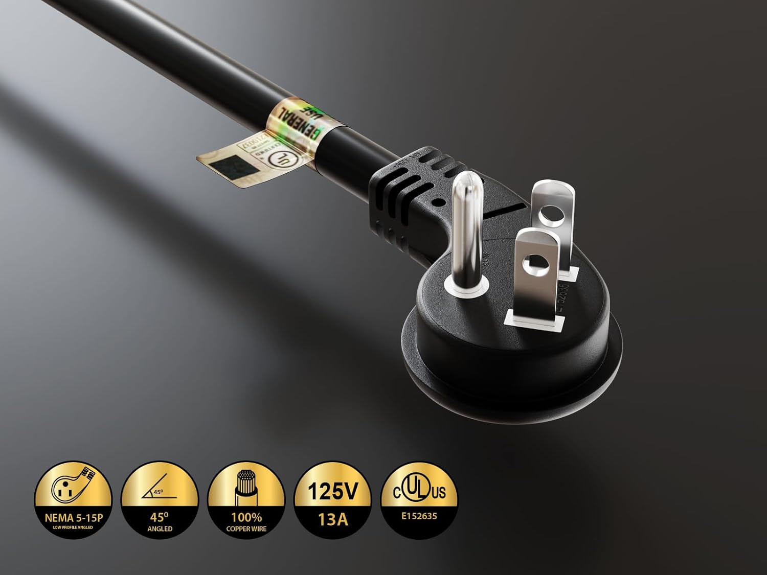 Cable Leader Ultra Low Profile Power Extension Cord Splitter Cable, 2 NEMA 5-15R to 1 NEMA 5-15P (16AWG, 14 inch)
