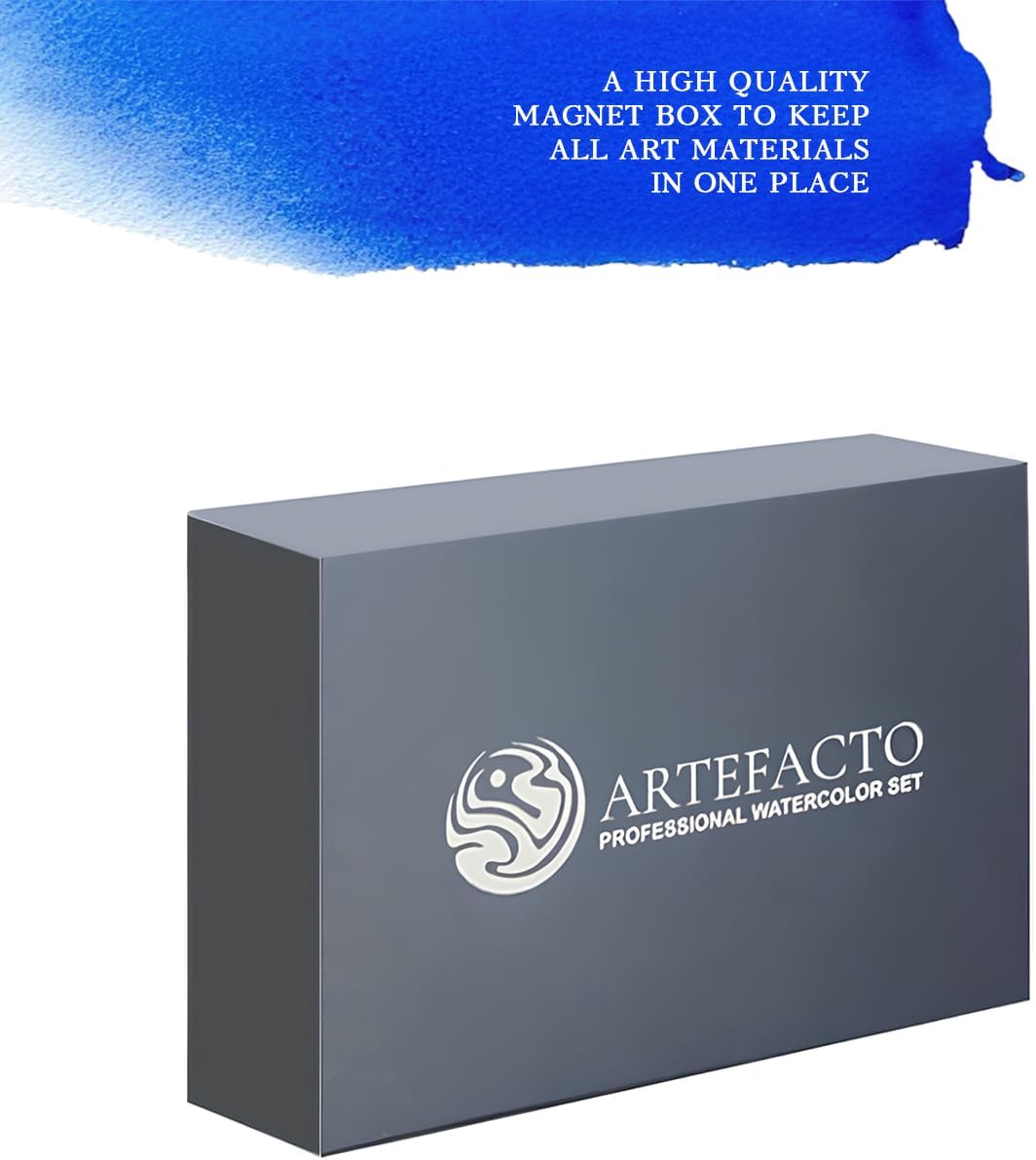 STARLA Artefacto Professional Watercolour Paint Set, White Nights 24 x Watercolour Paints in Tubes, Roubloff Brush, 20x Sheets 300 g/m² 100% Cotton 31 x 21cm (12.2" x 8.3"), Palette and Accessories