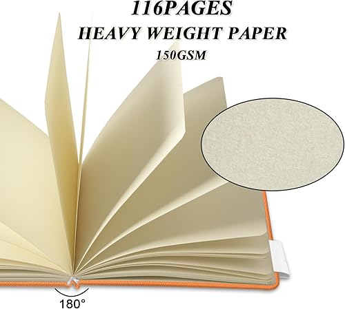 Miniatura 3 de Cuaderno de bolsillo cuadrado de 5" x 5" con tapa dura de poliuretano de cuero, 58 hojas de papel beige Dowling de 150 GSM, libre de ácidos,