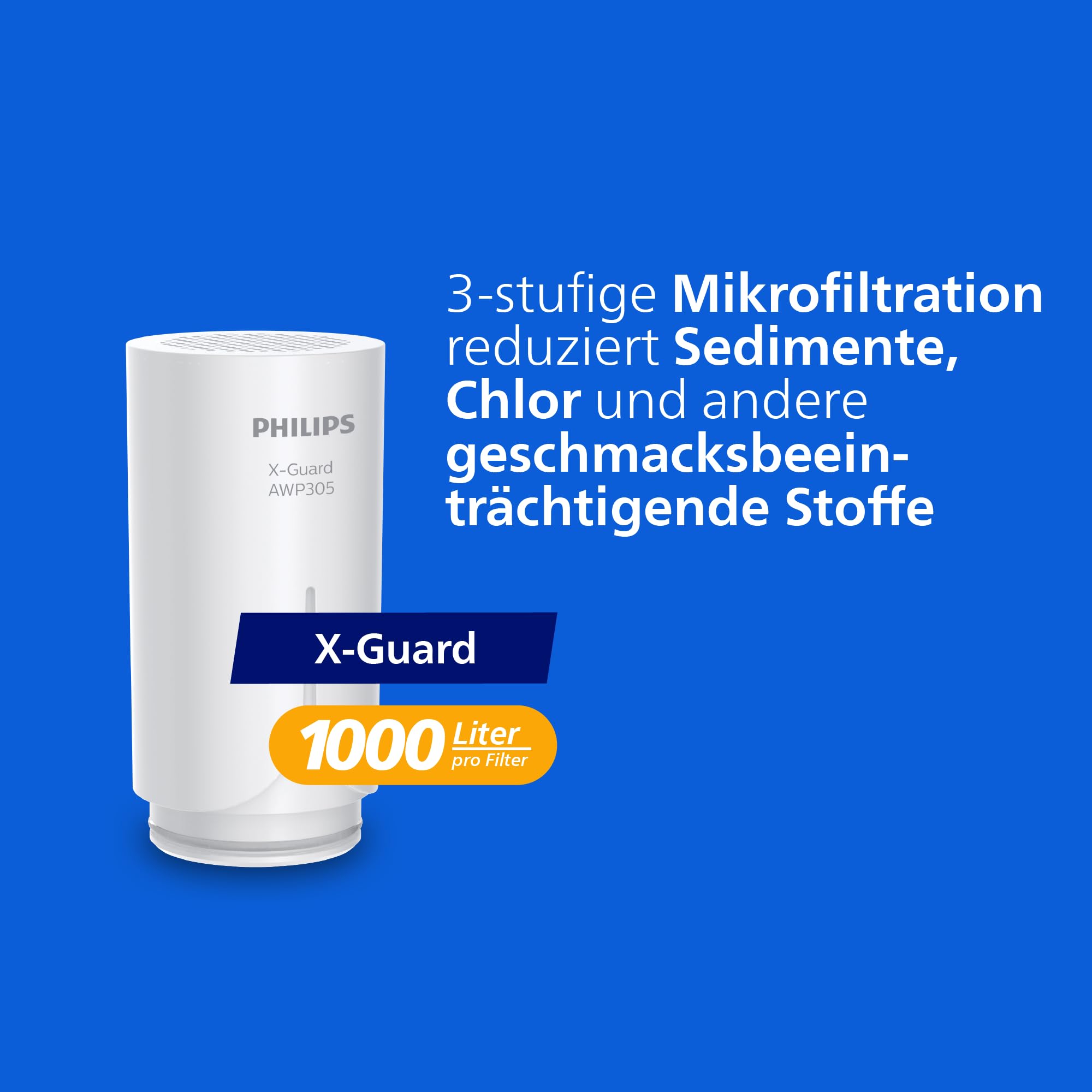Philips Water Ontap Filter AWP3705P3/10 MICROFILTRATION mit DIGITALEM DISPLAY und 3 Ersatzkartuschen, 1000 L Filtrationskapazität