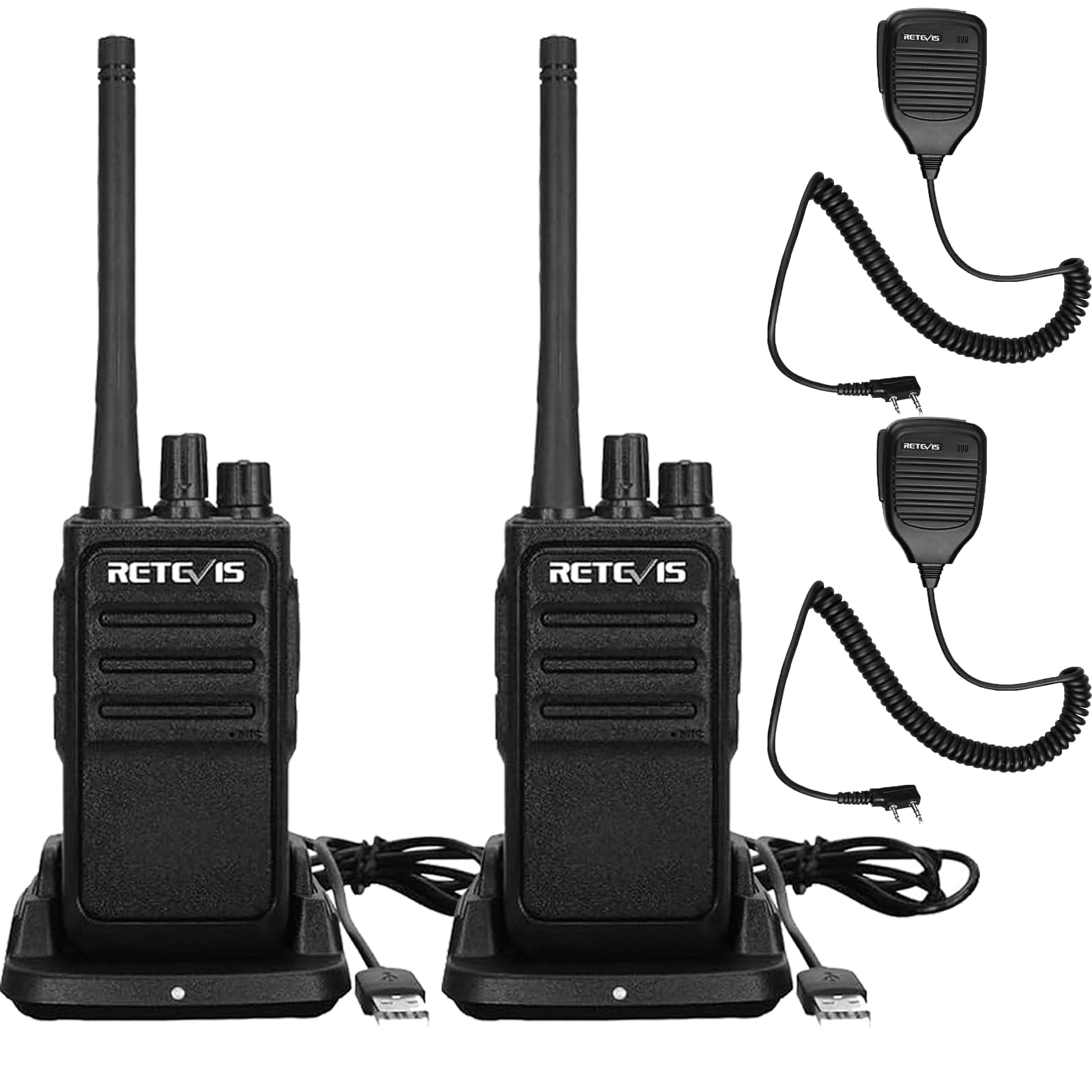 Retevis RT617 Walkie Talkie con Microfono, PMR446 Ricaricabile 16 Canali, CTCSS/DCS Senza Licenza, VOX Scan Squelch, Walkie Talkie Professionali per la Sicurezza (2 Pezzi, Nero)