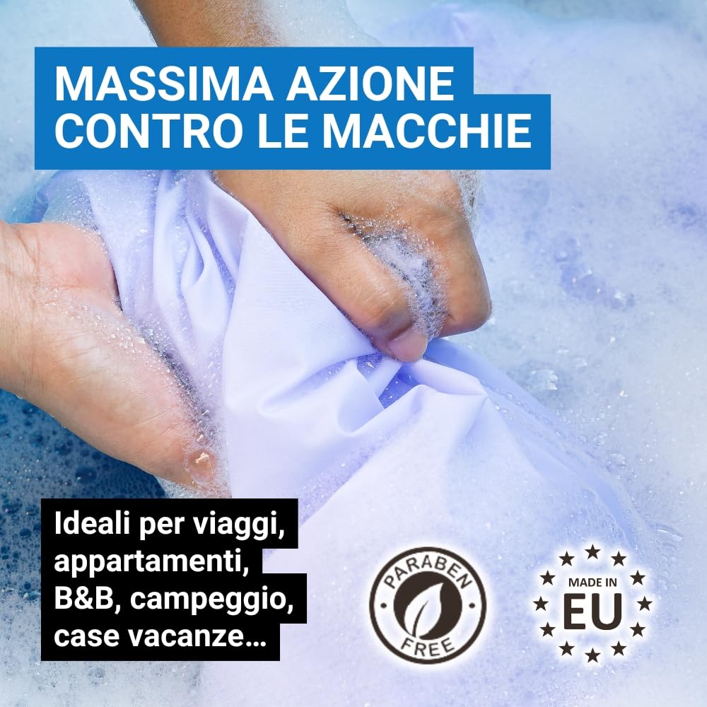 GPQ - Detersivo Liquido per Bucato 25 ml | 150 Bustine | Concentrato con Fragranza Marsiglia | Senza Parabeni | Amenities Turistiche Appartamenti, B&B, Bungalow, Casa Vacanze | Fabbricato nell’UE