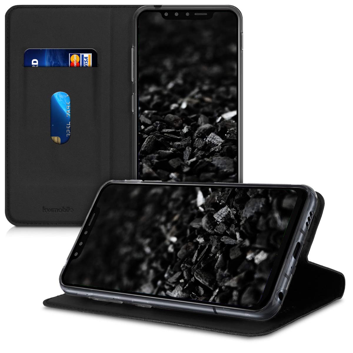Kwmobile Custodia A Libro Per LG G8s ThinQ, Similpelle Nera, Con Porta Carte, Supporto E Chiusura Magnetica