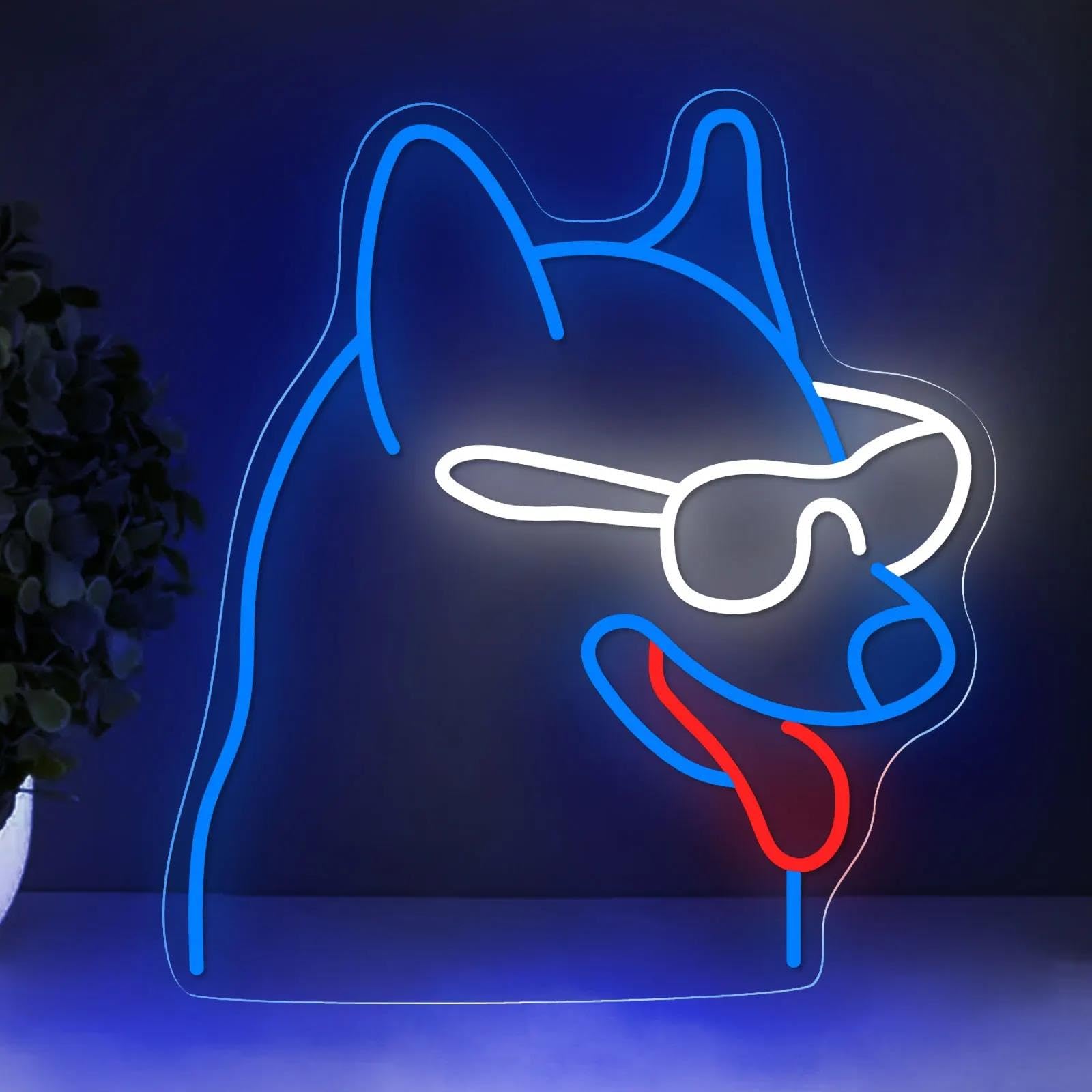 Luz de Diseño de Digital Lindos Anteojos Perros LED Luz De Neón Acrílico USB Para El Hogar Niños Dormitorio Mascotas Habitación Decoración De Pared 36cmx40cm