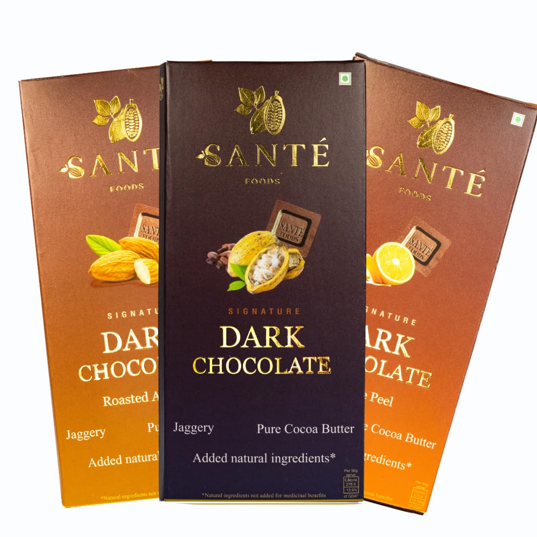 Sante Foods 50% Dark Jaggery Chocolate|Pack Of 3|Multiflavour Pack|No Added Sugar|Enriched With Ayurvedic Herbs| Each|Vegan Dark Chocolate,360 Grams (B0D31CHQ3C) Amazon Price History, Amazon Price Tracker