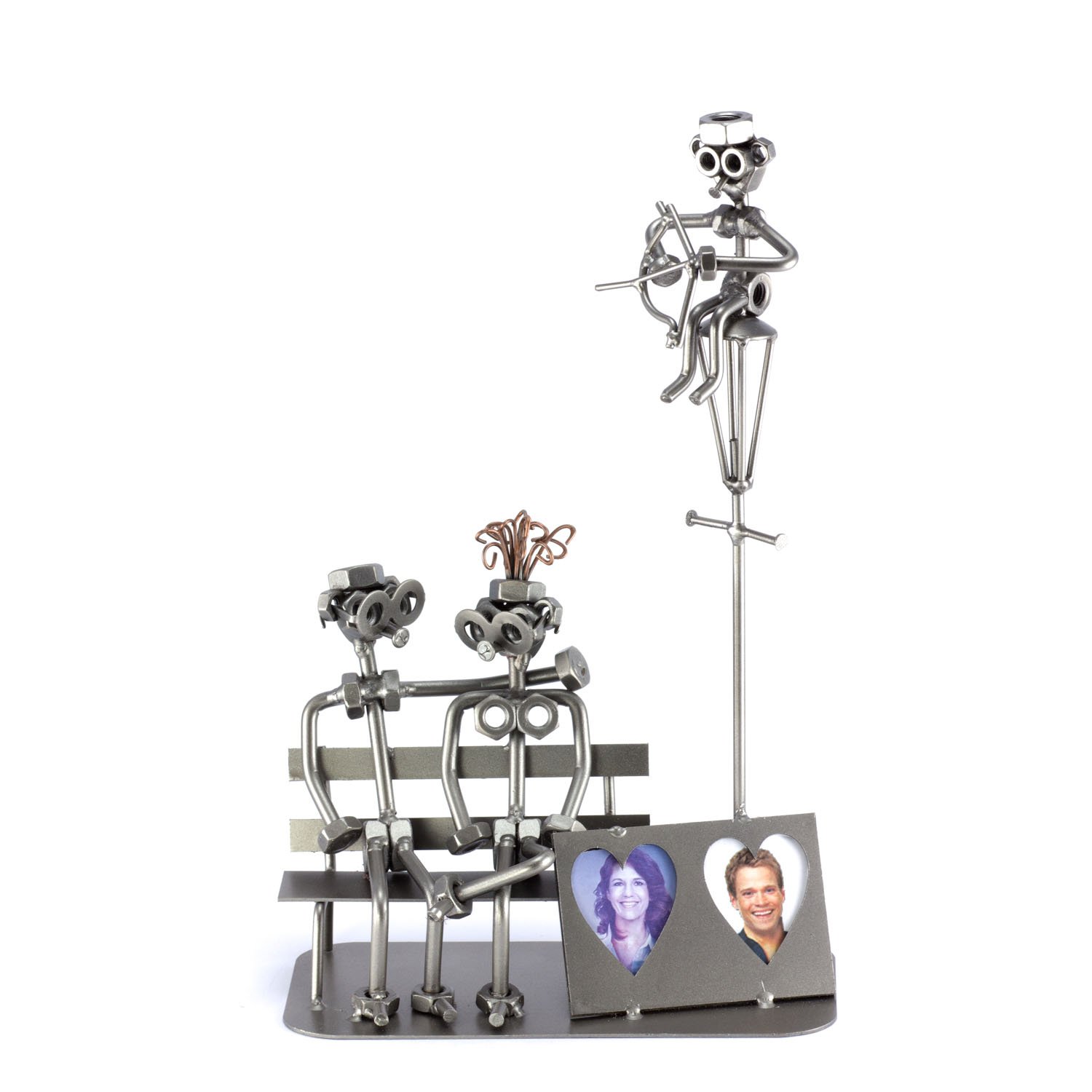 Steelman24 I Omini di Viti Coppia D'Innamorati con Cornice Portafoto I Idee Regalo Originale I Soprammobili in Metallo I Modellino