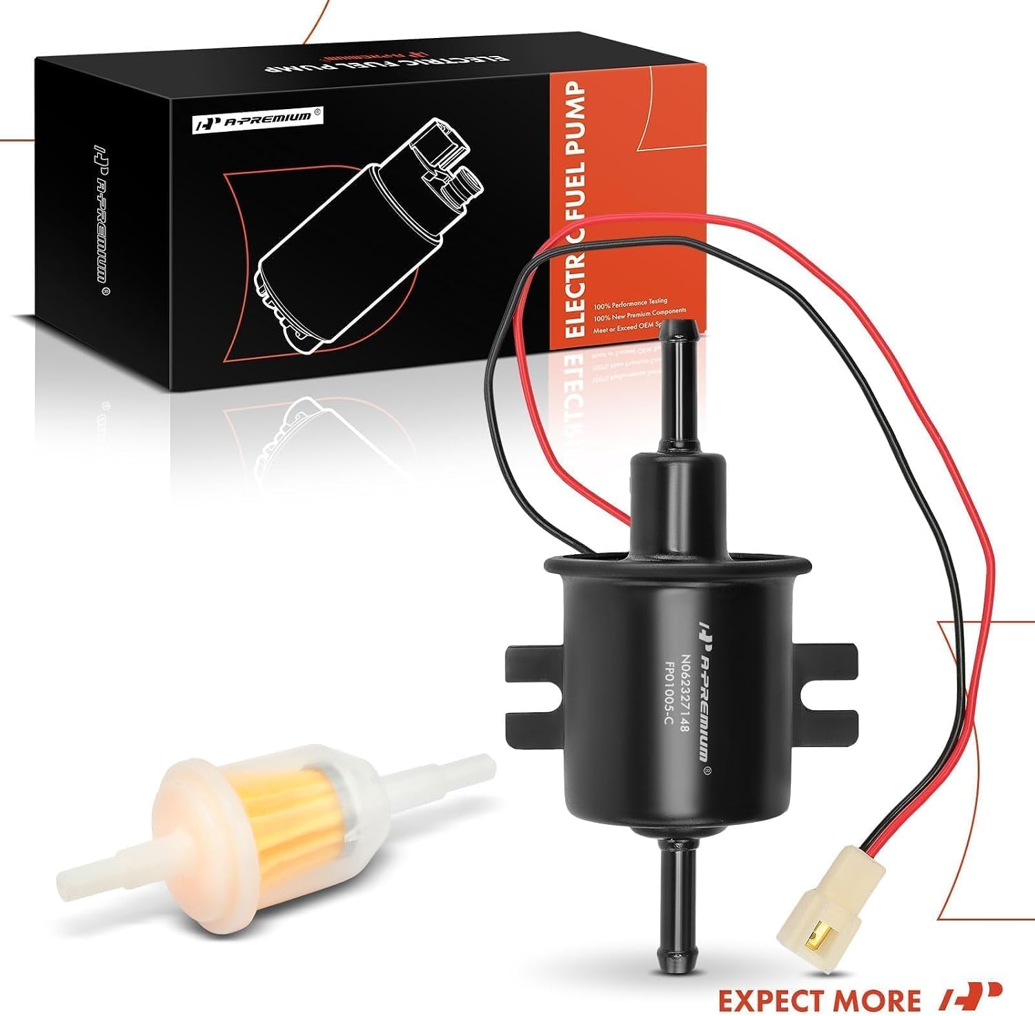 A-Premium 12V Universal Electric Fuel Pump Low Pressure Gas Diesel Transfer Inline Fuel Pump 4-7 PSI HEP-02A with Fuel Filter Compatible with Cars, Motorcycle ATV, Trucks, Boat, Carburetor, Lawnmower