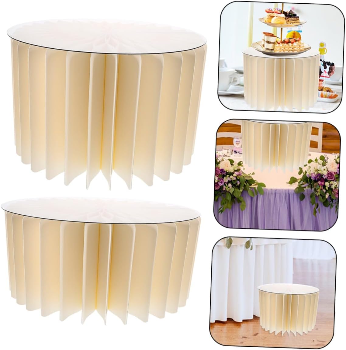 2pcs White Cylinder Cake Pedestal Stand Set, Foldable Paper Column Table Stands for Party and Wedding Centerpiece Decoration, 30cm Diameter X 20cm 40cm Height