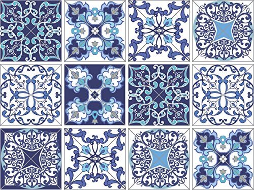 Cuadros Lifestyle 12 PC Pack Tile Stickers Home & Kitchen Self Adhesive Tile Decals Decor 6x6 Inch DIY Wall Sticker (Talavera Azure Blue)