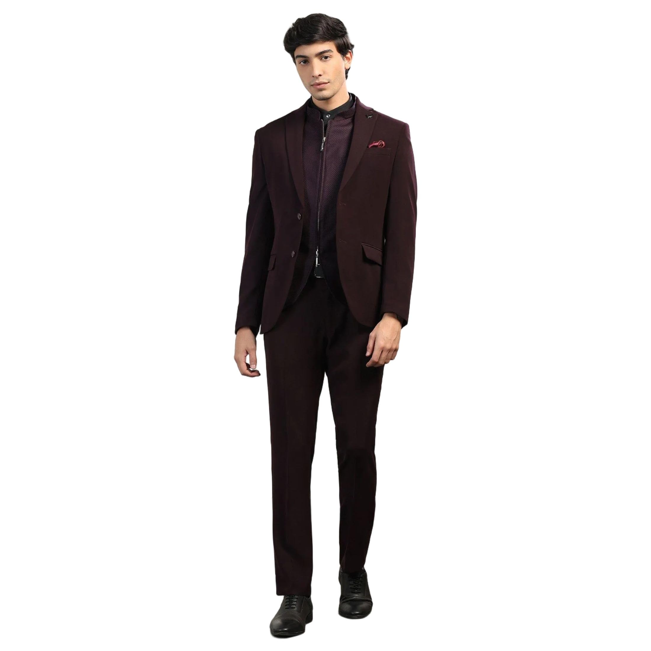 blackberrys Men's Wine Polyester Textured Slim Comfort 3-Piece Suits-picture-26