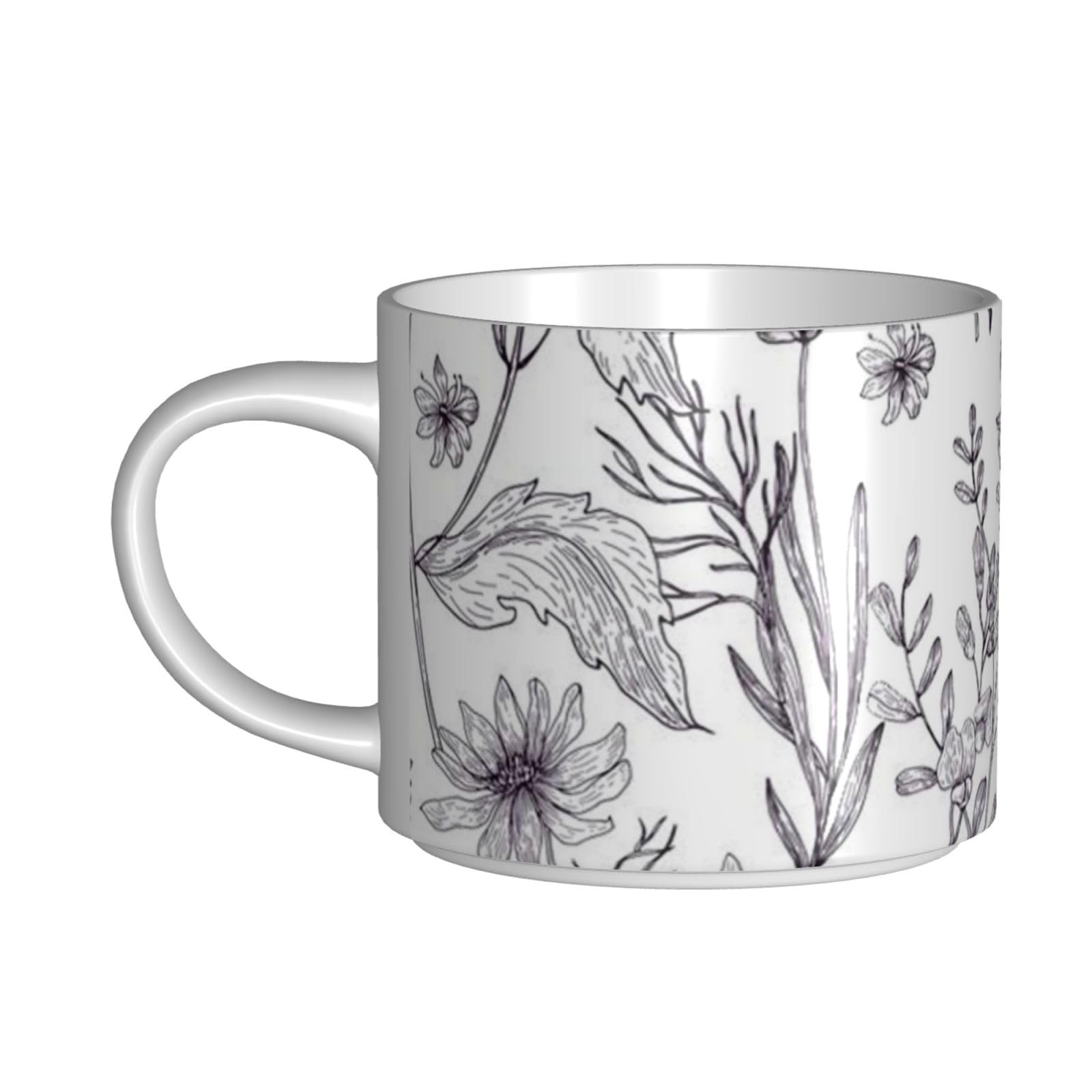 Kwitnące zioła i rośliny zielne drukowane kubki ceramiczne o dużej pojemności ceramiczny kubek do kawy