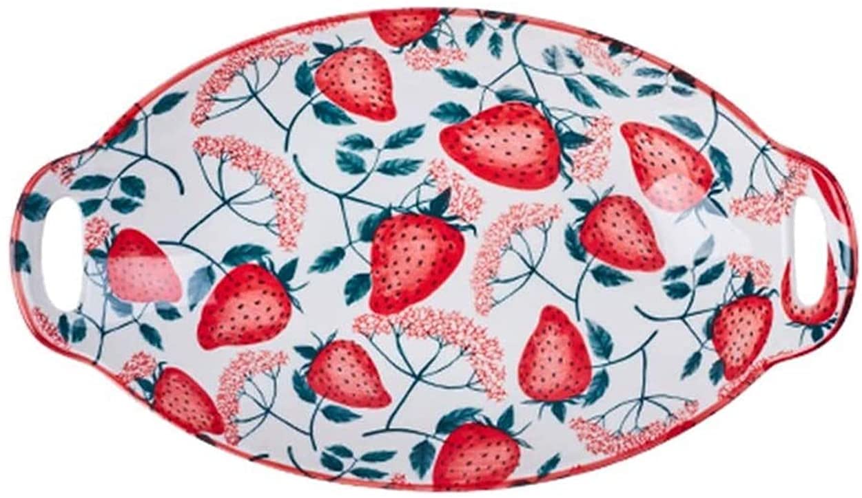 KITOOL Glaze Ceramic Baking Dishes Gratin Dishes Oval Baking Pans plate Serving tray Fish potatoes Bread Cake Porcelain Kitchen Bake-ware size 27 cm (printed strawberry)