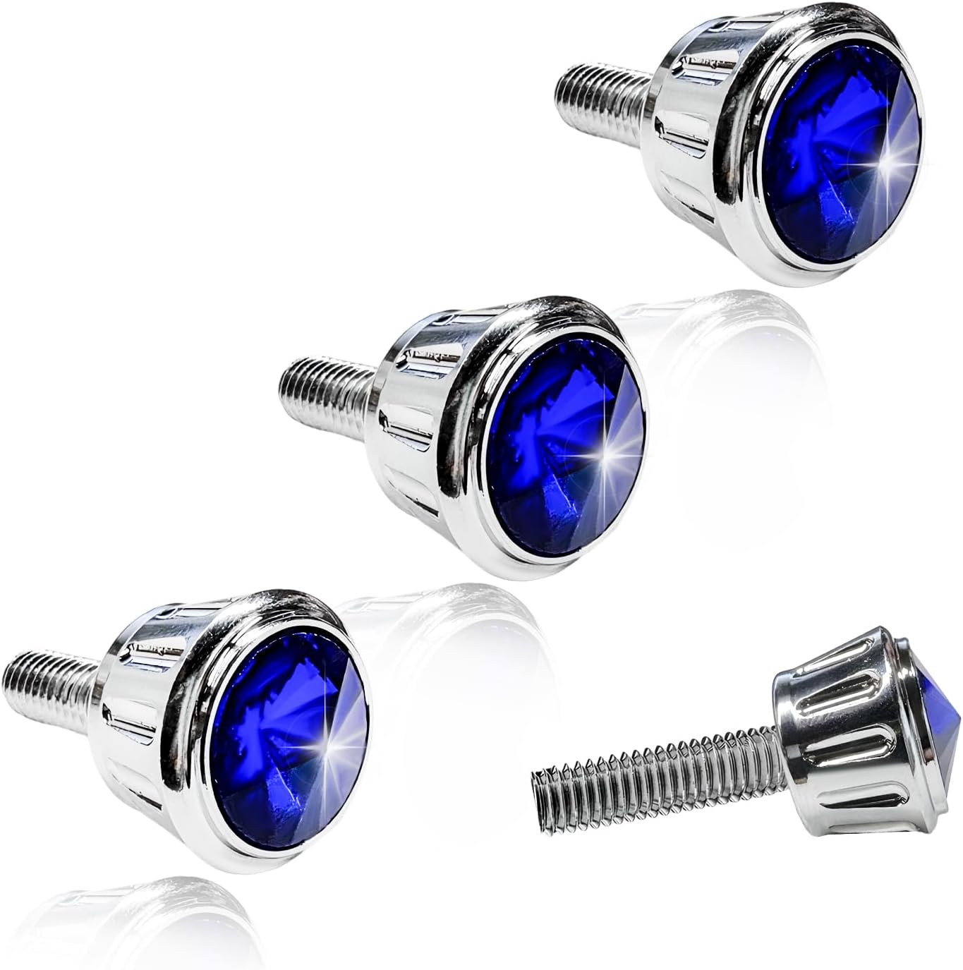 4PCS Bling License Plate Screws Kit, Anti Theft Car Tag Frame Fasteners with Rhinestone Screw Caps, Rustproof Anti-Rattle Bolts Sparkling Decor for Securing Licence Plates (Blue,4p)