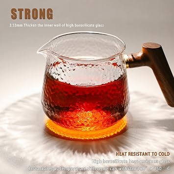 Hero Japanese Hammer Pattern Sharing Pot Transparent Glass Coffee Cup High Temperature Tea Cup Non-slip Water Cup Hand Punch Hammer Pattern Cup (Suit)