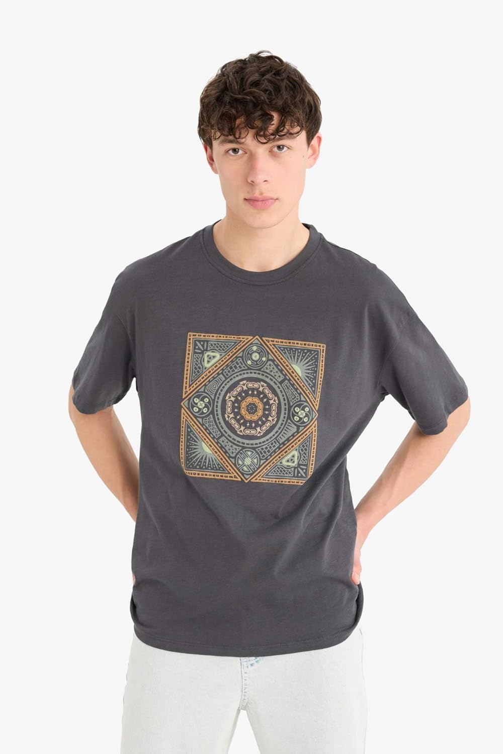 DeFacto Mens Casual Relax Fit Crew Neck Short Sleeve Knitted T-Shirt T-Shirt 2026 - view 4