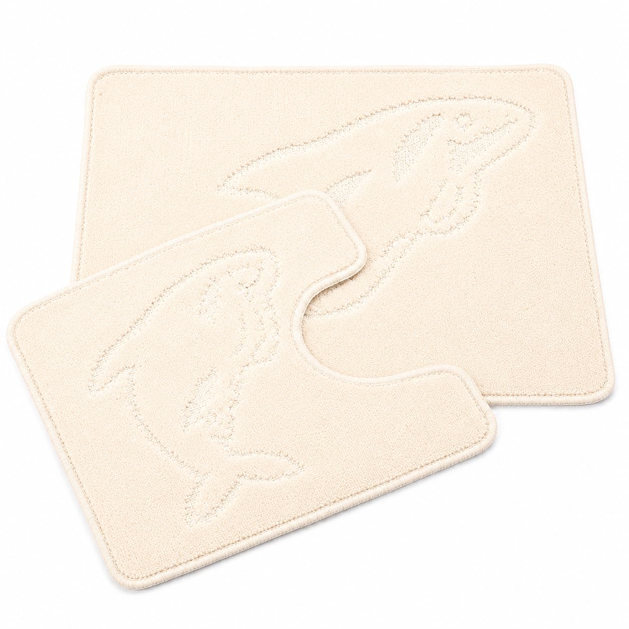 Nightzone Cream Dolphin Bath Mat Set 2 Piece Non Slip Pedestal And Bath Mat Set Toilet Bathroom Rug (Cream)