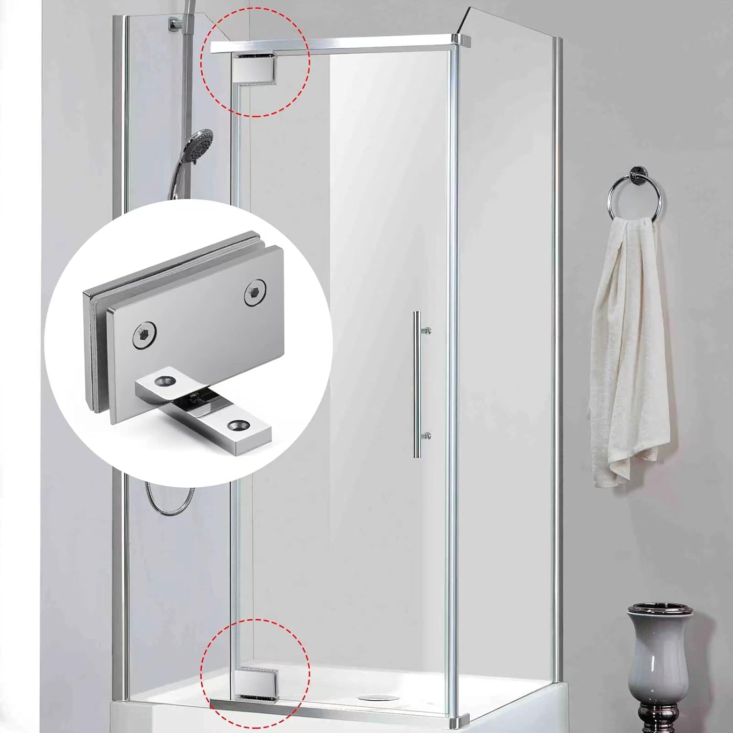 Ranbo Heavy Duty 360 Degree Shower Glass Door Pivot Hinge,Solid 5mm 304 Stainless Steel,Top and Bottom Mount,for 5/16"-1/2" (8mm-12mm) Frameless Doors,One-Piece Precision Cast, Polished Chrome,1 PC