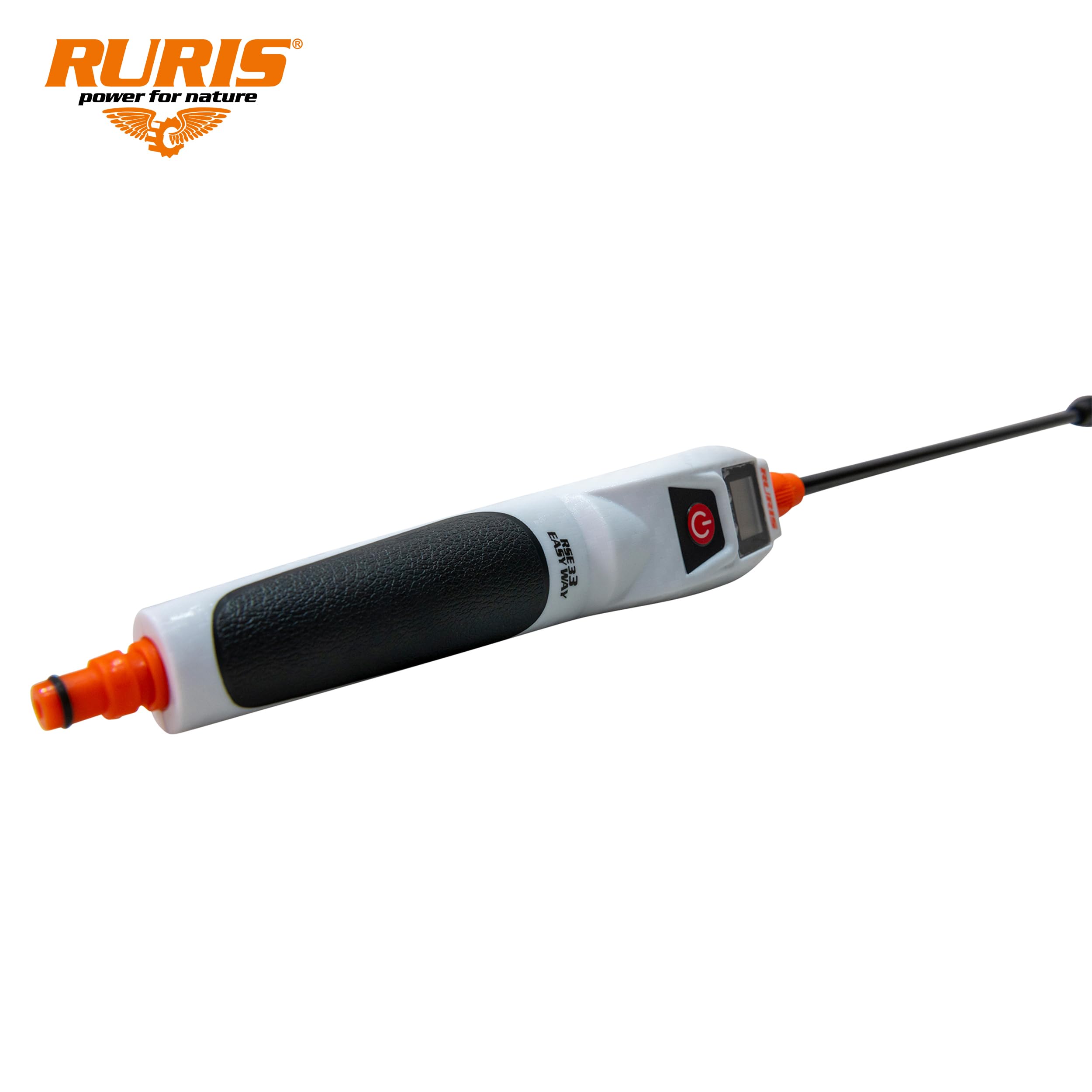 RURIS RSE 33 Easy Way Bezpłatny natryskiwacz elektryczny - bateria litowo-jonowa 2600 mAh metalowa lanca wąż 3 m regulowana dysza USB typ C wyświetlacz LED