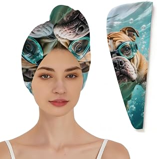 Serviette à cheveux en microfibre pour femme – Bulldog Diving Super absorbante à séchage rapide – Design boucle élastique anti-frisottis doux pour cheveux bouclés, épais et longs
