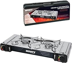 LOLAhome Portable Gas Cooker with 2 Burners and Case – Camping Gas Stove – Piezoelectric Ignition, Double Valve Sealing and Pressure Protection. Standard Gas Cartridges – 65 x 28 x 12 cm