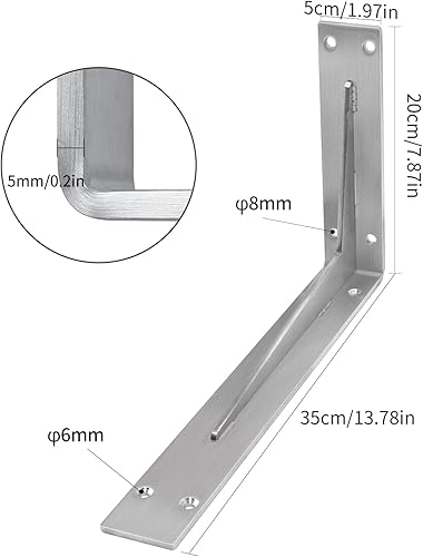 Miniatura 56 de YUMORE Soporte de estante resistente de 6 x 4 x 2 pulgadas, 1/5 pulgadas, soportes sólidos en L de acero inoxidable para encimera, soportes