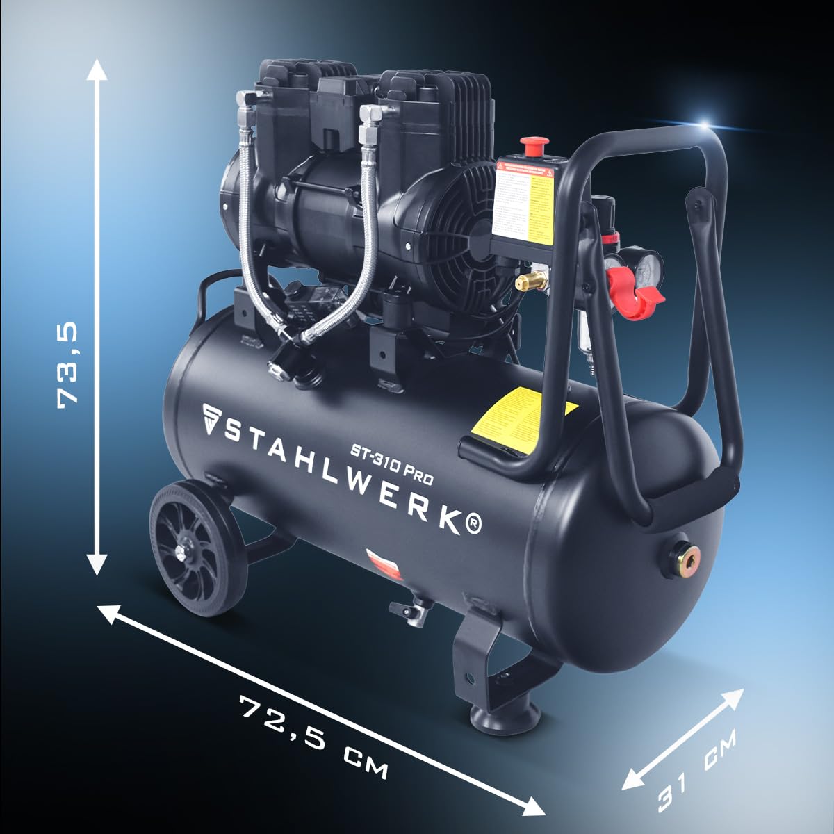 STAHLWERK Kompressor mit 30 L Tank (ST-310 Pro) – ölfrei & leise, 8 bar, 1,97 PS (1,45 kW), 250 l/min, 70 dB, Druckluftkompressor mit Brushless-Motoren, Silent-/Flüsterkompressor, Kolbenkompressor